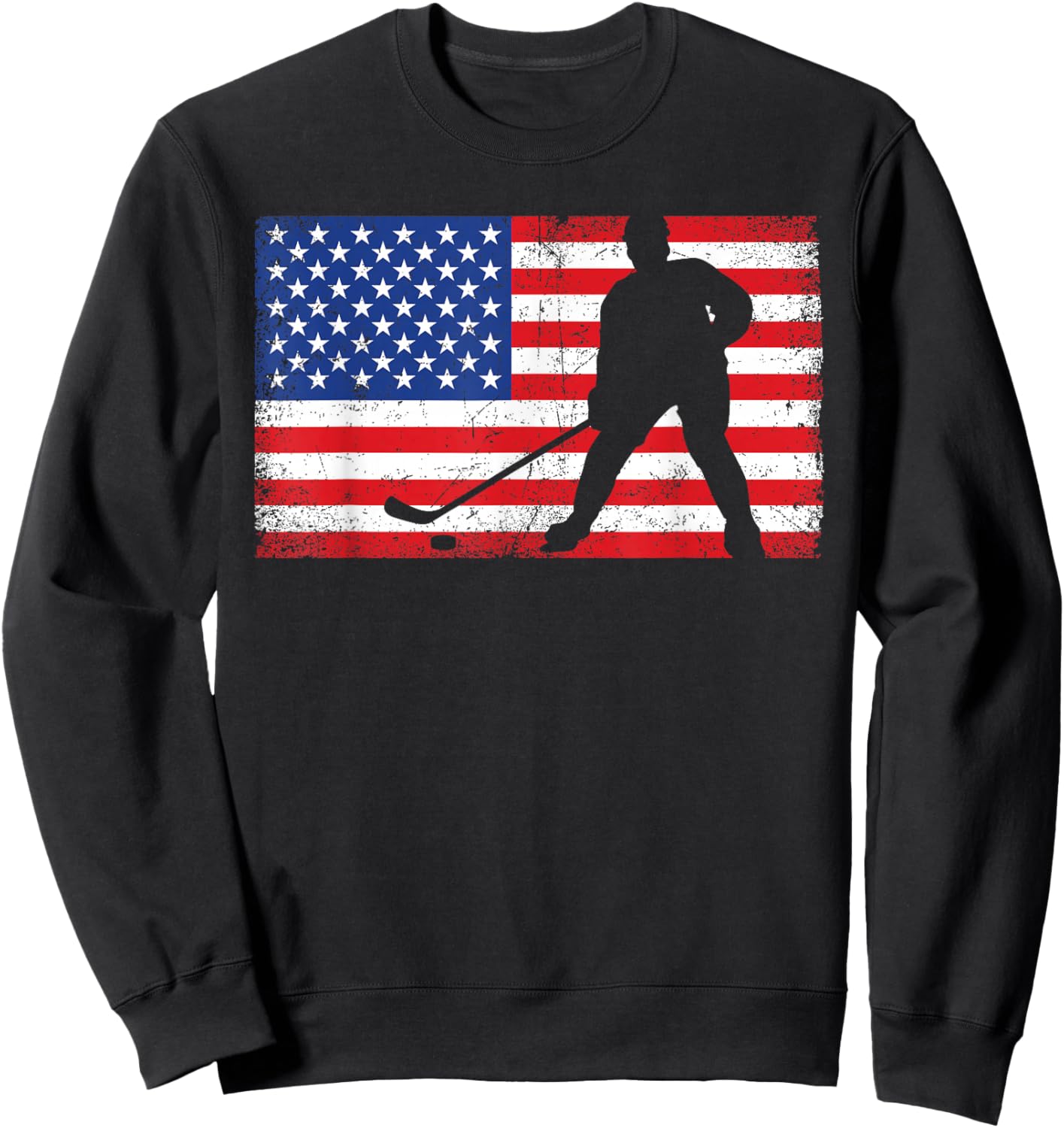 Red White Blue USA Flag Ice Hockey Player 4th of July Sweatshirt - Sweatshirt | Black
