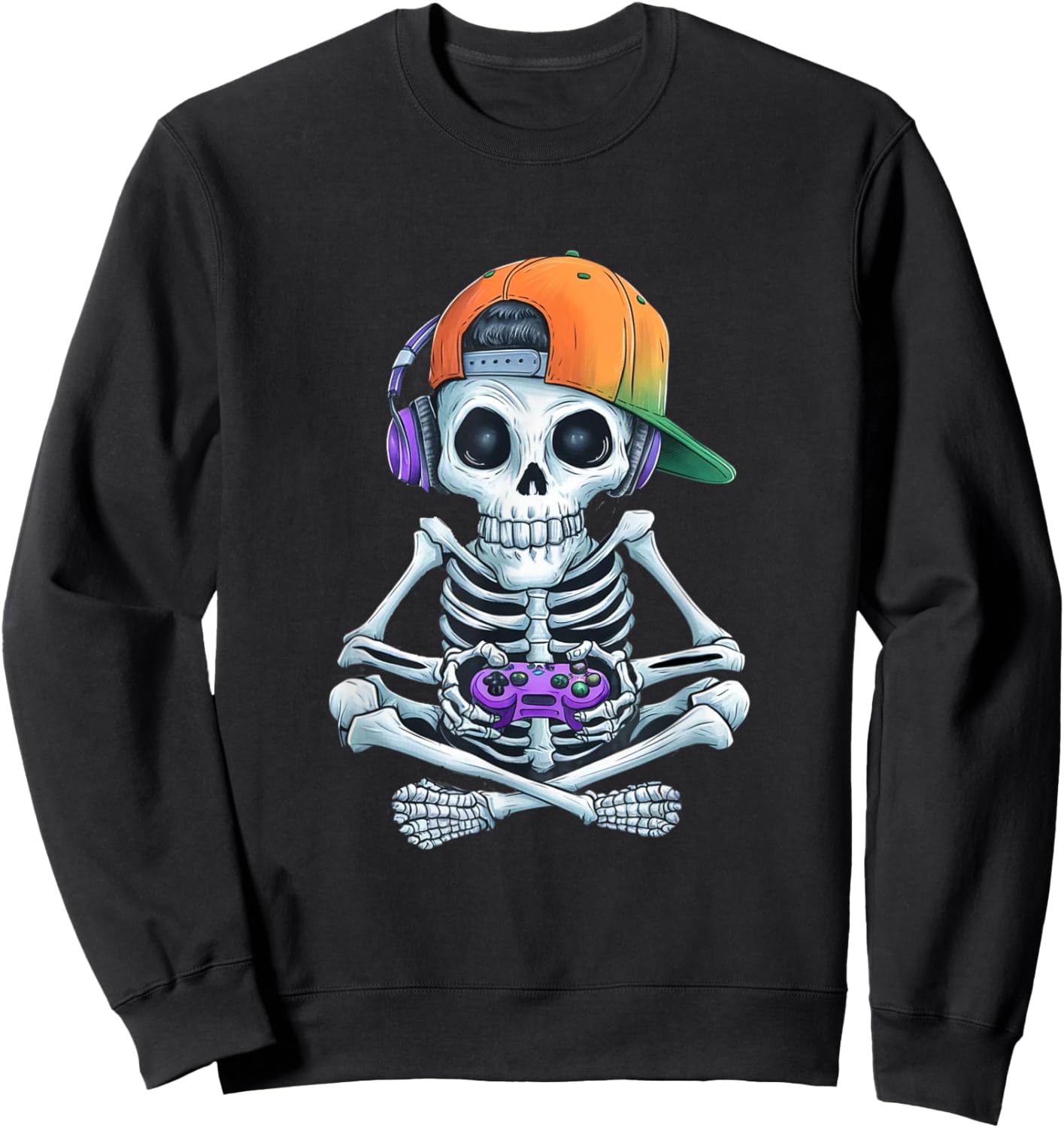 Gaming Skeleton Halloween Funny Gamer Boys kids Men Sweatshirt - Sweatshirt | Black