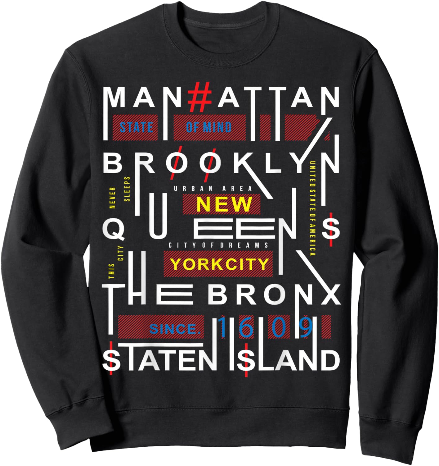 New York City Big Apple Bronx Queens Manhattan Staten Island Sweatshirt - Sweatshirt | Black