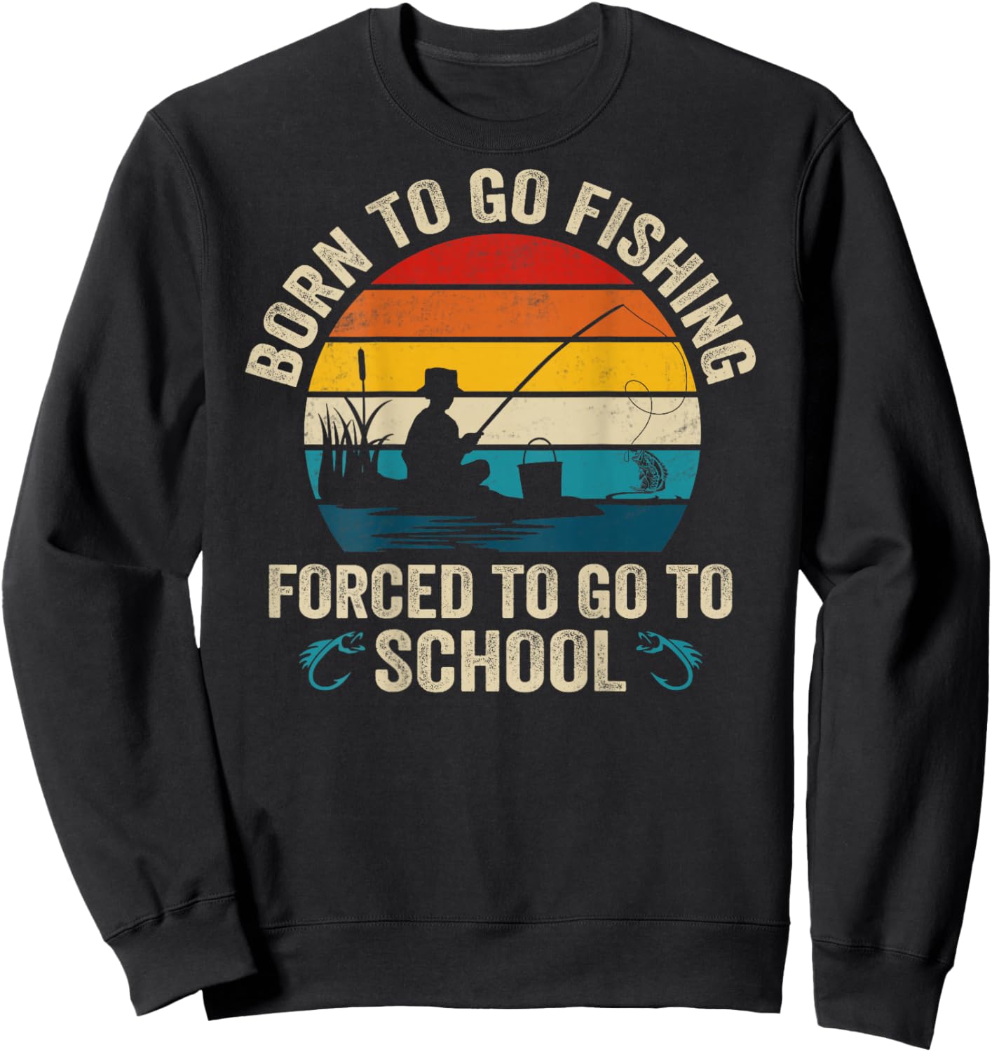 Funny Born To Go Fishing Bass Fish Fisherman Boys Sweatshirt - Sweatshirt | Black