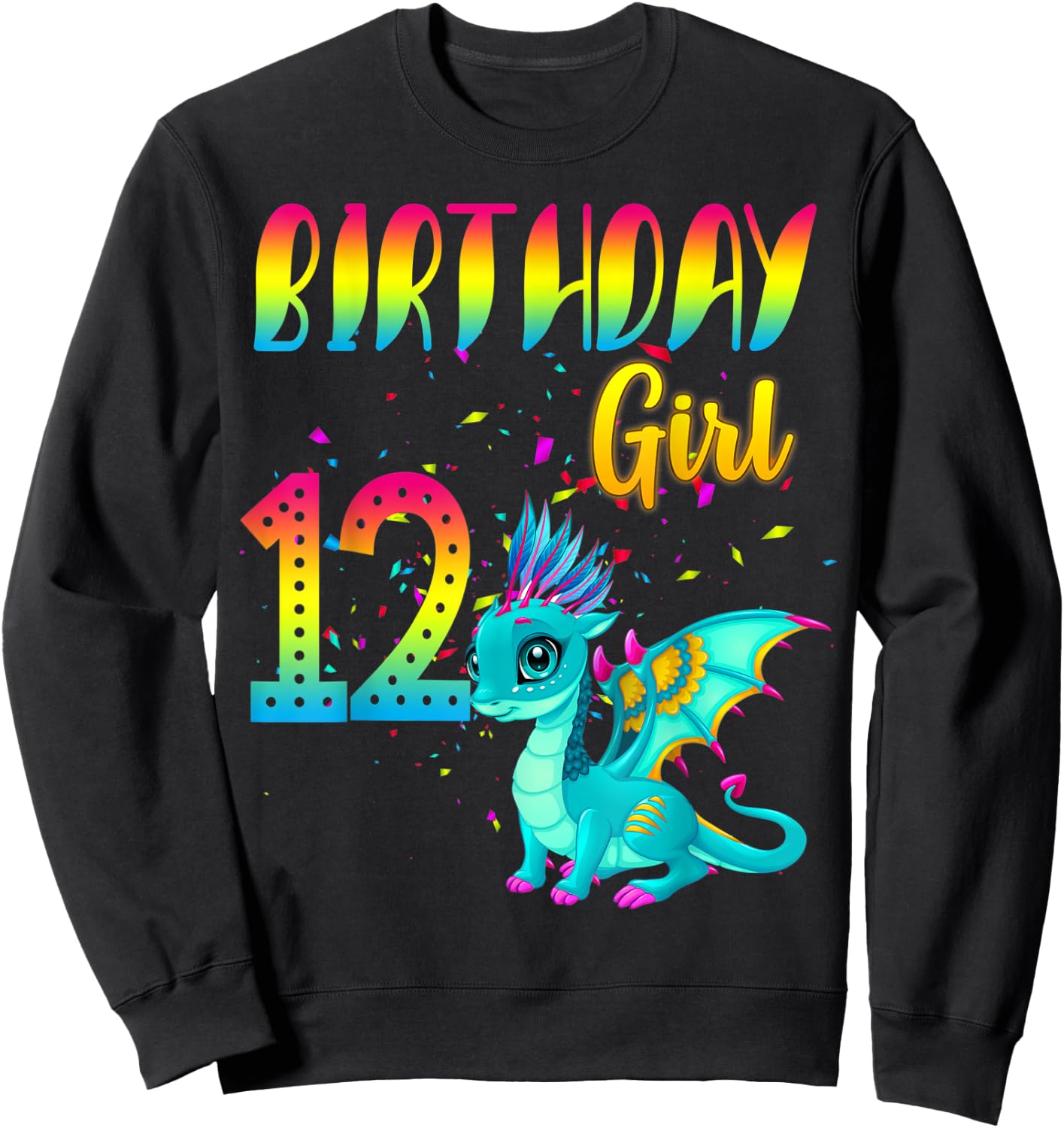 Birthday Girl Dragon 12 Theme Party Outfit Sweatshirt - Sweatshirt | Black