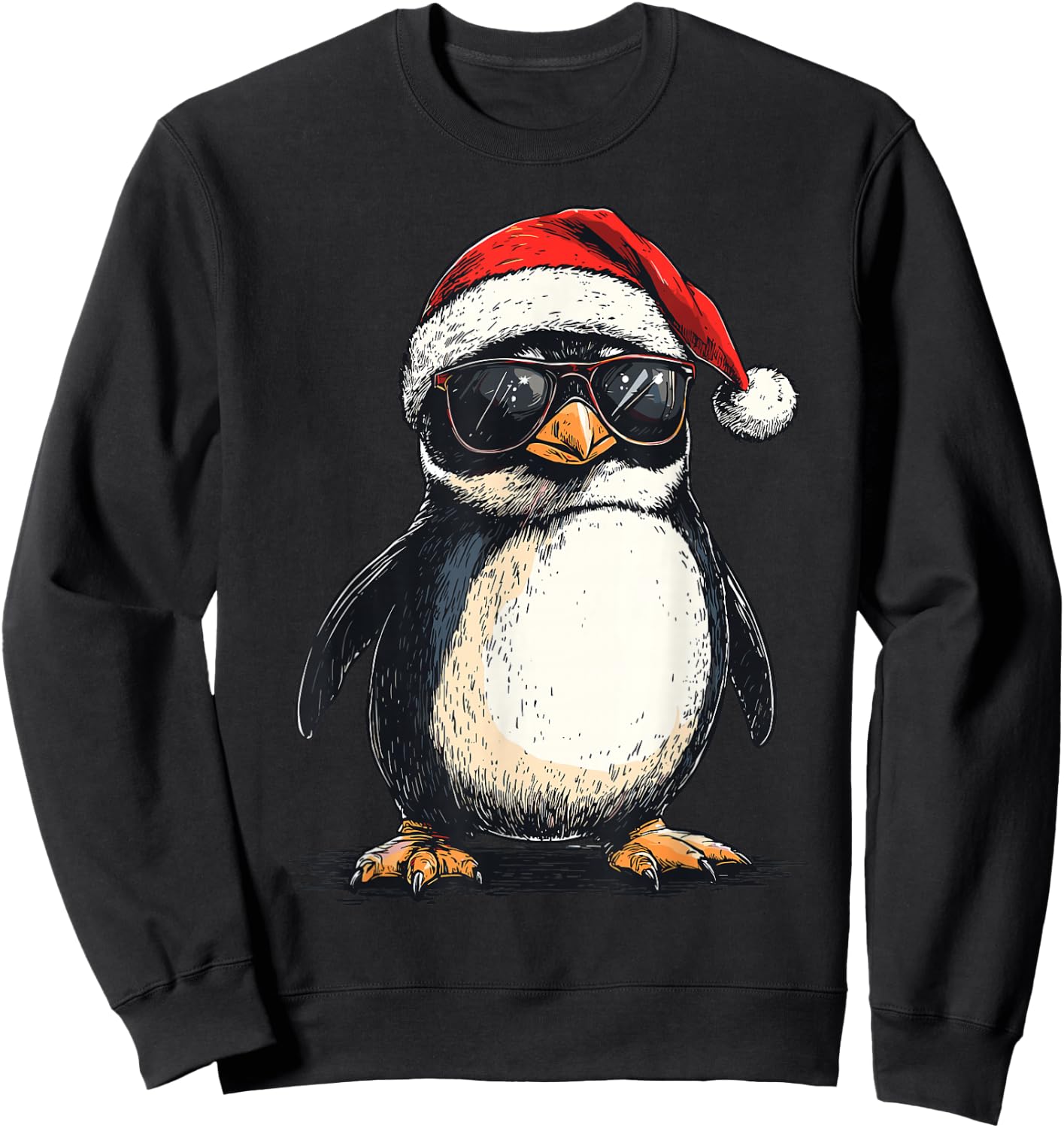 Penguin Santa Hat Funny Penguin Lovers Xmas Christmas Pajama Sweatshirt - Sweatshirt | Black