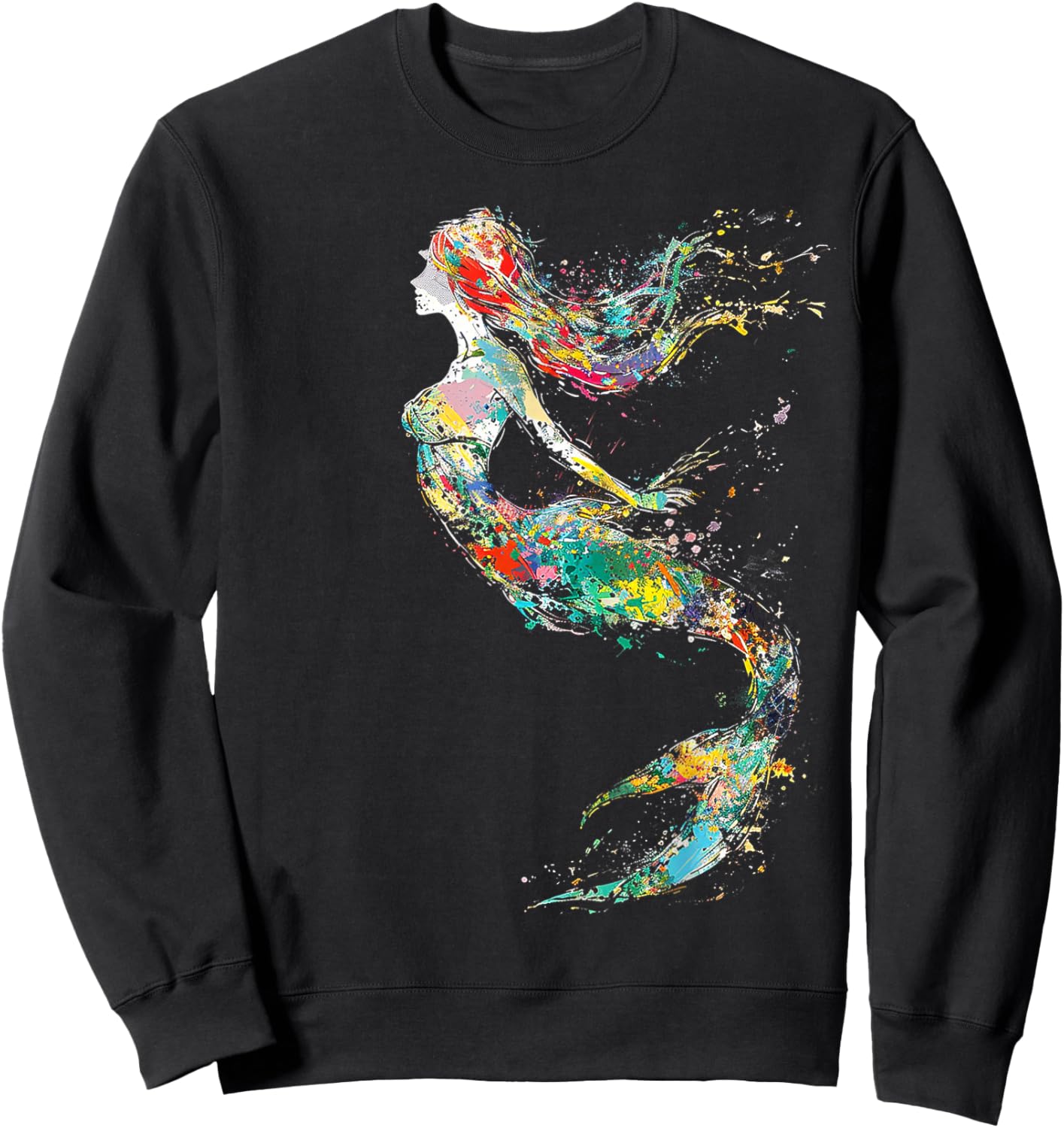 Mermaid Colorful Painting Art Graphic Abstract Motif Mermaid Sweatshirt - Sweatshirt | Black