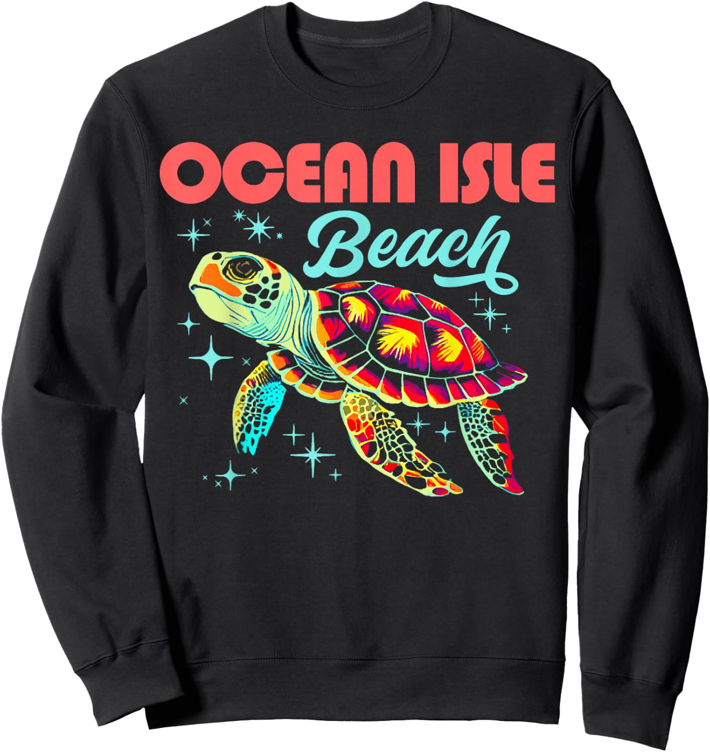 Ocean Isle Beach NC Artistic Sea Turtle Retro Sweatshirt - Sweatshirt | Black