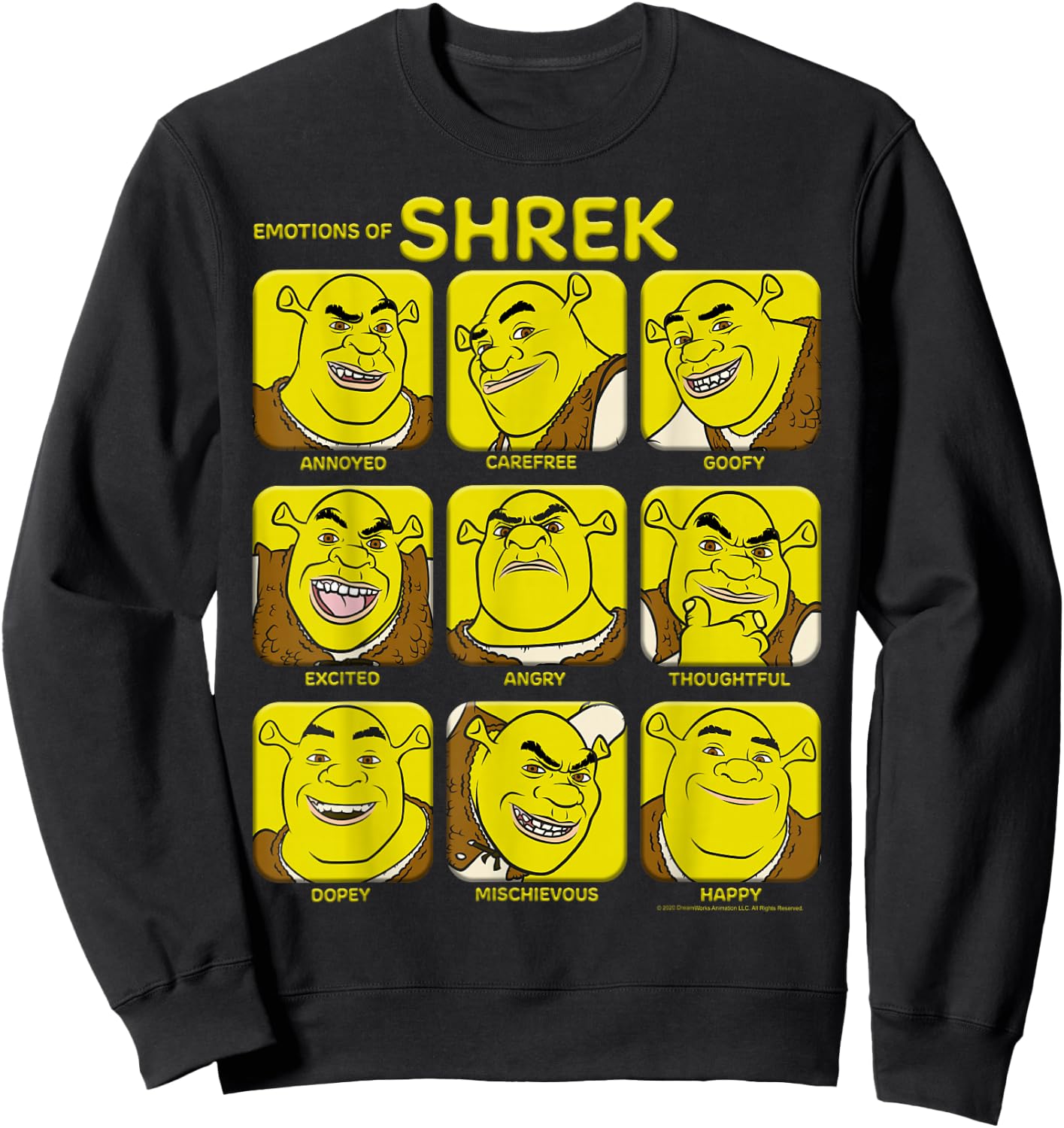 Shrek Emotions of Shrek Box Up Sweatshirt - Sweatshirt | Black