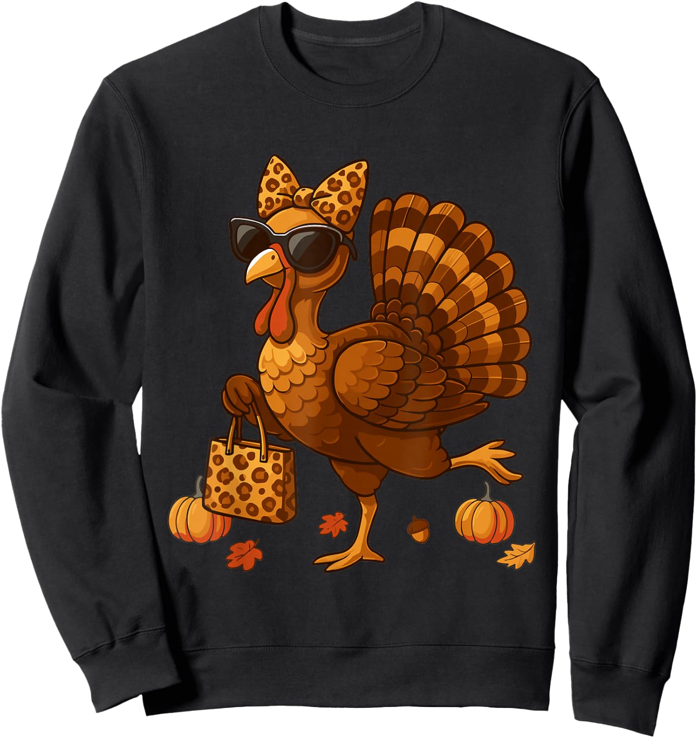 Leopard Turkey with Sunglasses Funny Thanksgiving Women Sweatshirt - Sweatshirt | Black