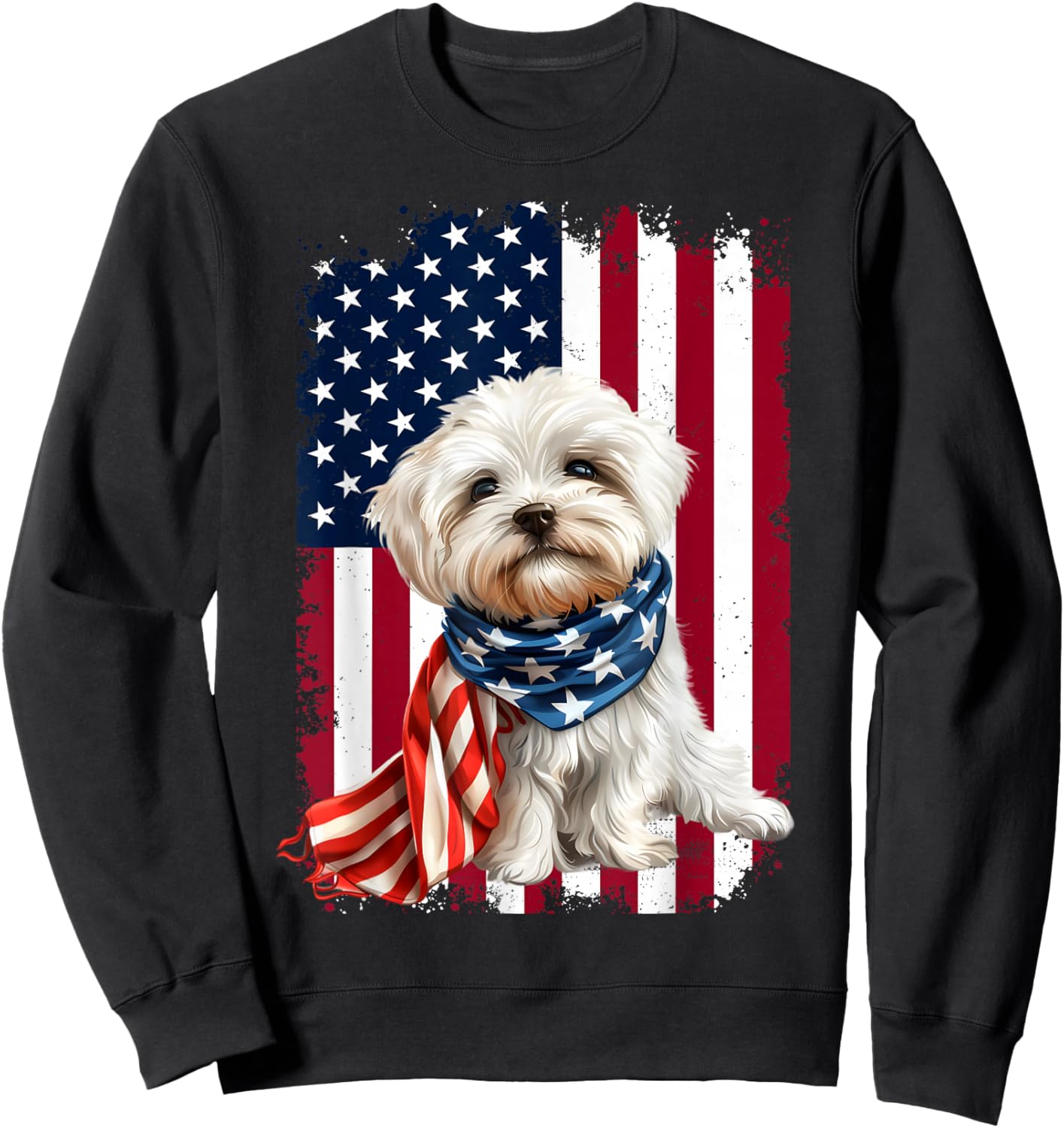 Maltese dog American Flag 4th Of July Maltese dog Lovers Sweatshirt - Sweatshirt | Black