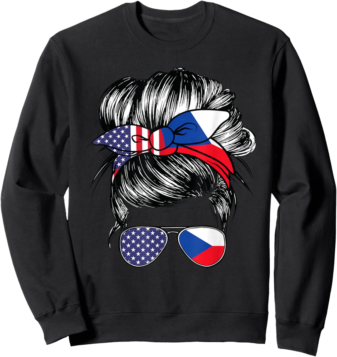 Czech Flag American Women Girl USA Heritage Czechian Sweatshirt - Sweatshirt | Black
