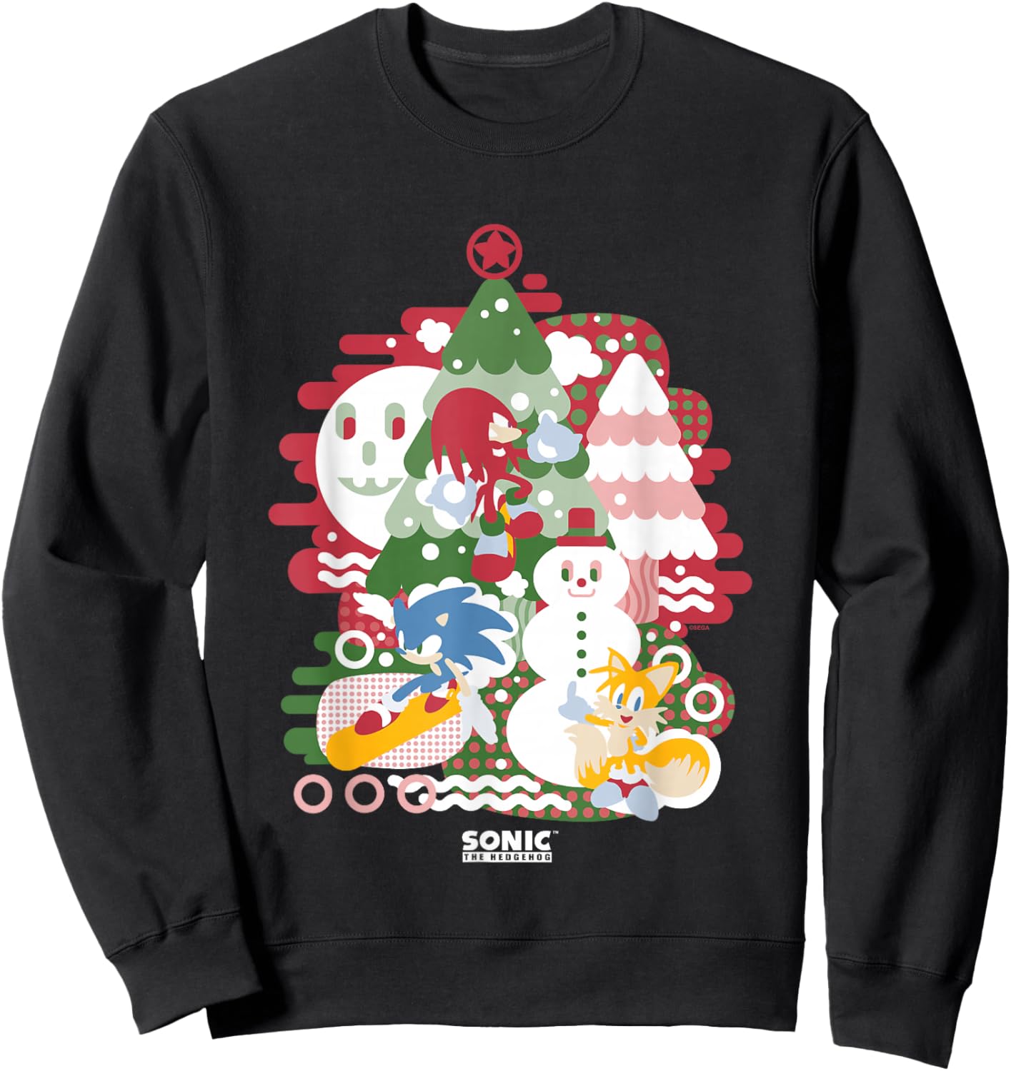 Sonic The Hedgehog Christmas Sonic & Friends Enjoying Winter Sweatshirt - Sweatshirt | Black