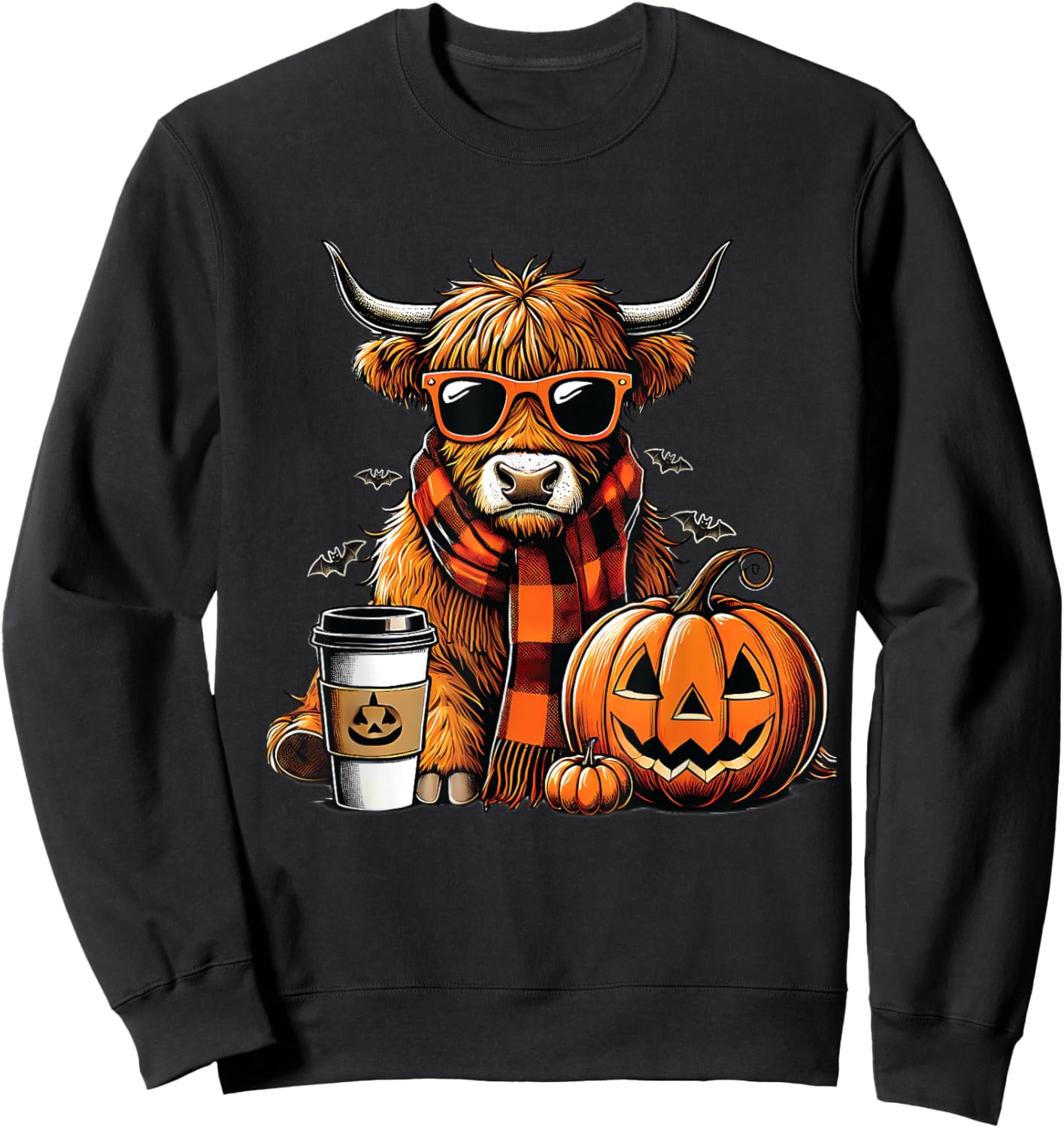 Animal lovers Highland cow Witch Hat celebrating Halloween Sweatshirt - Sweatshirt | Black