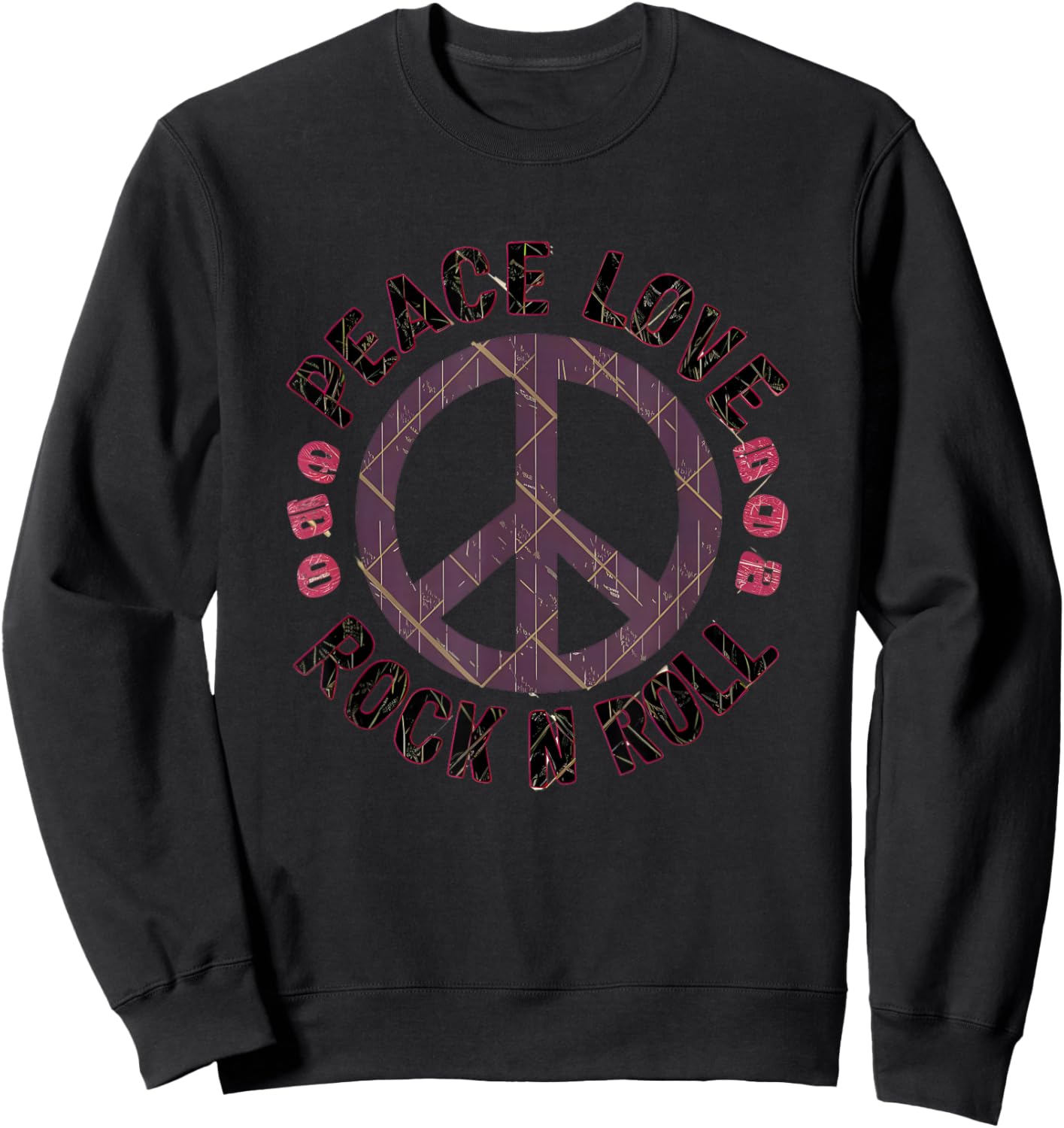 Peace Love and Rock And Roll Saying Rocker Motif Sweatshirt - Sweatshirt | Black