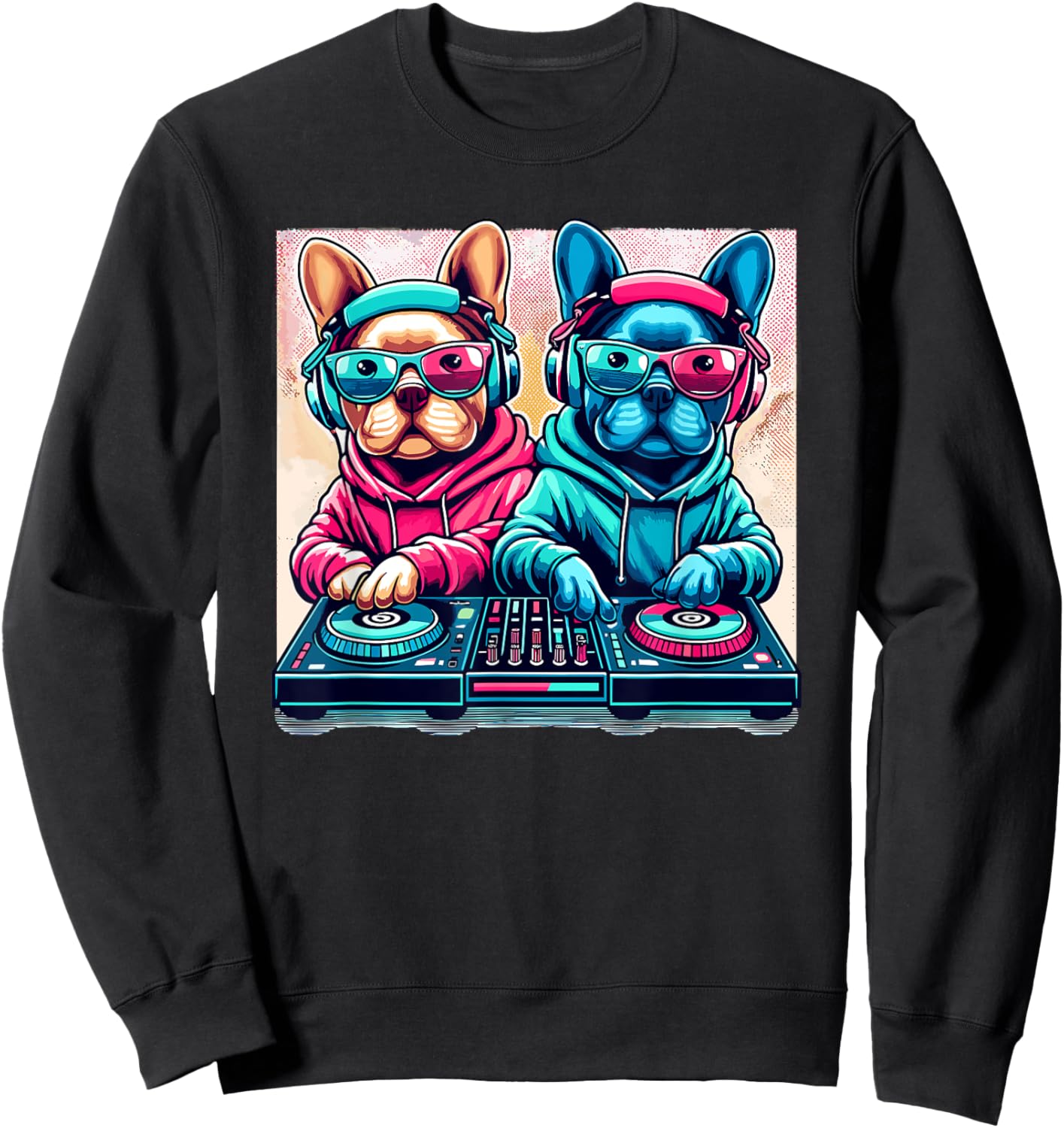 Funny DJ French Bulldog Disco Sound Tech Headphone Music Sweatshirt - Sweatshirt | Black