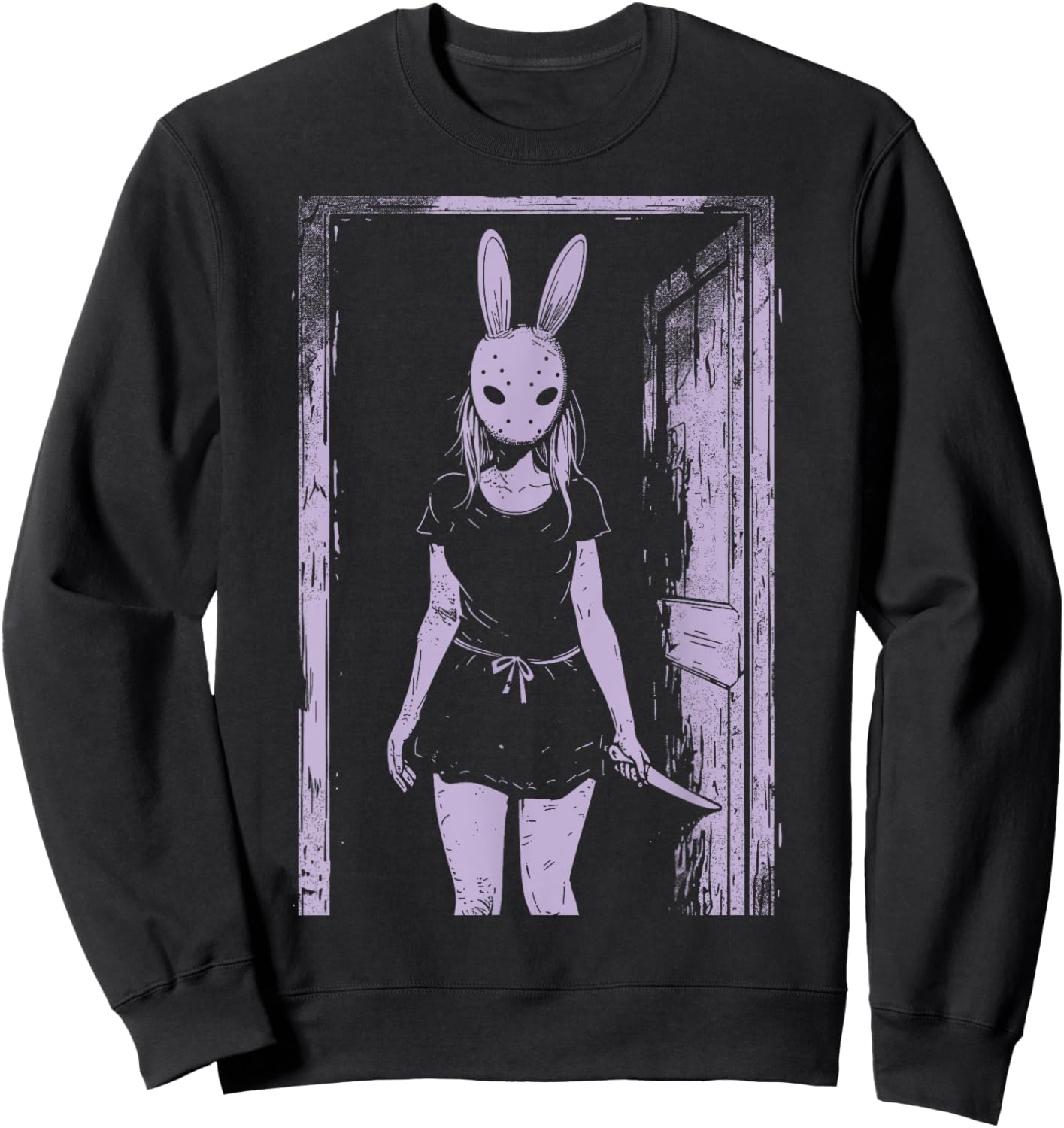 Horror Girl Bunny Mask Slasher Rabbit Pastel Goth Creepy Sweatshirt - Sweatshirt | Black
