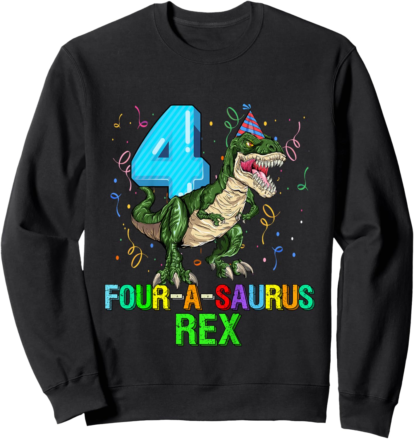 Kids 4 Year Old Boy 4th Birthday Dinosaur Gift Fourasaurus Sweatshirt - Sweatshirt | Black