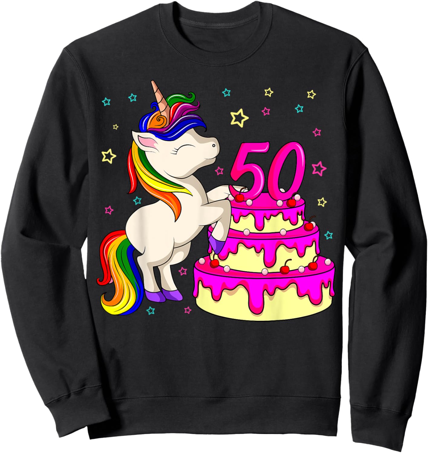 50th Bday Unicorn Rainbow Cake Theme Birthday Party Sweatshirt - Sweatshirt | Black