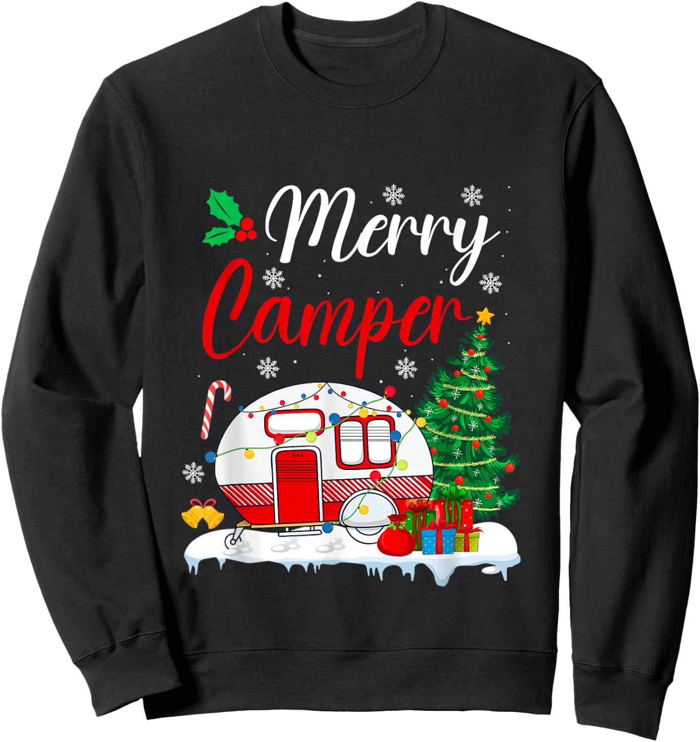 Merry Camper Christmas Camping Xmas Sweatshirt - Sweatshirt | Black