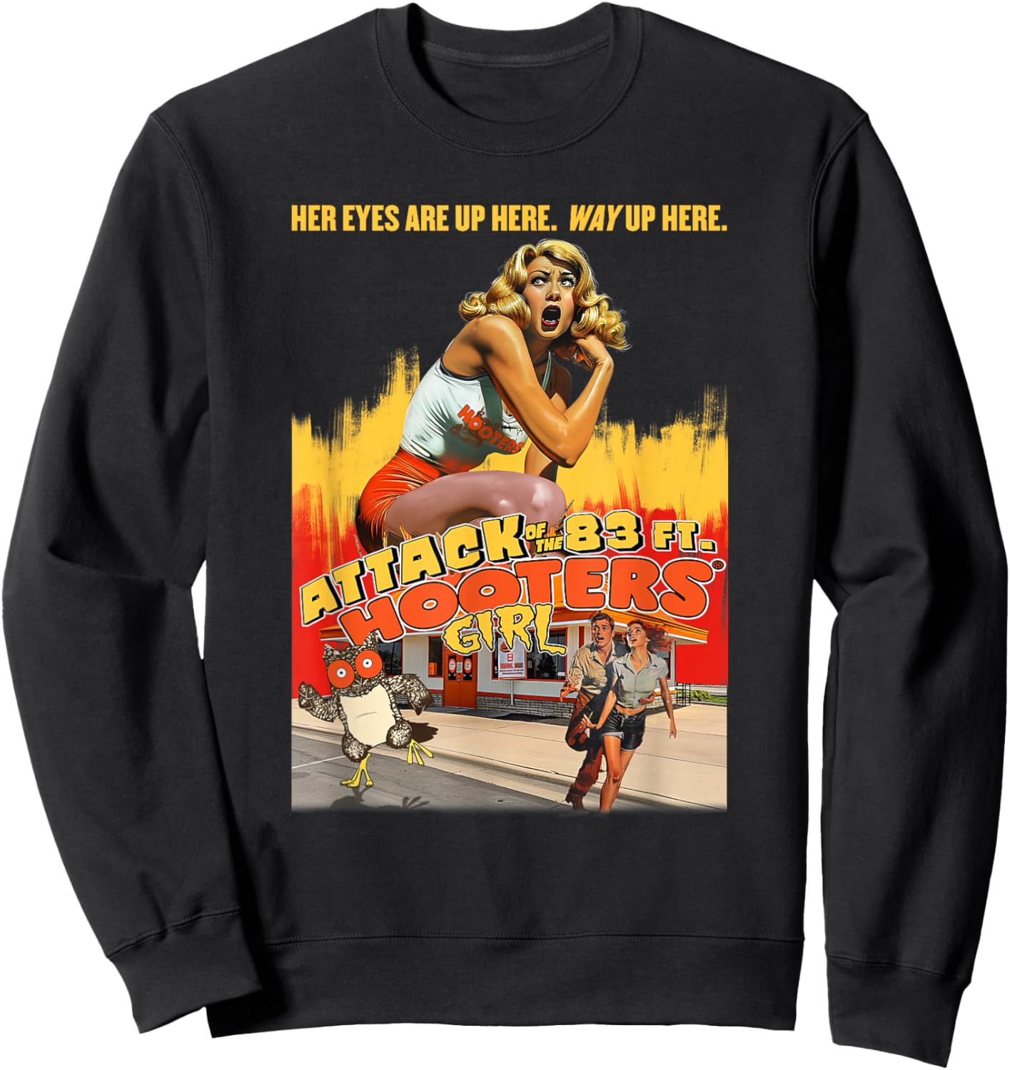Hooters Attack of The 83ft Hooters Girl Funny B-Movie Retro Sweatshirt - Sweatshirt | Black