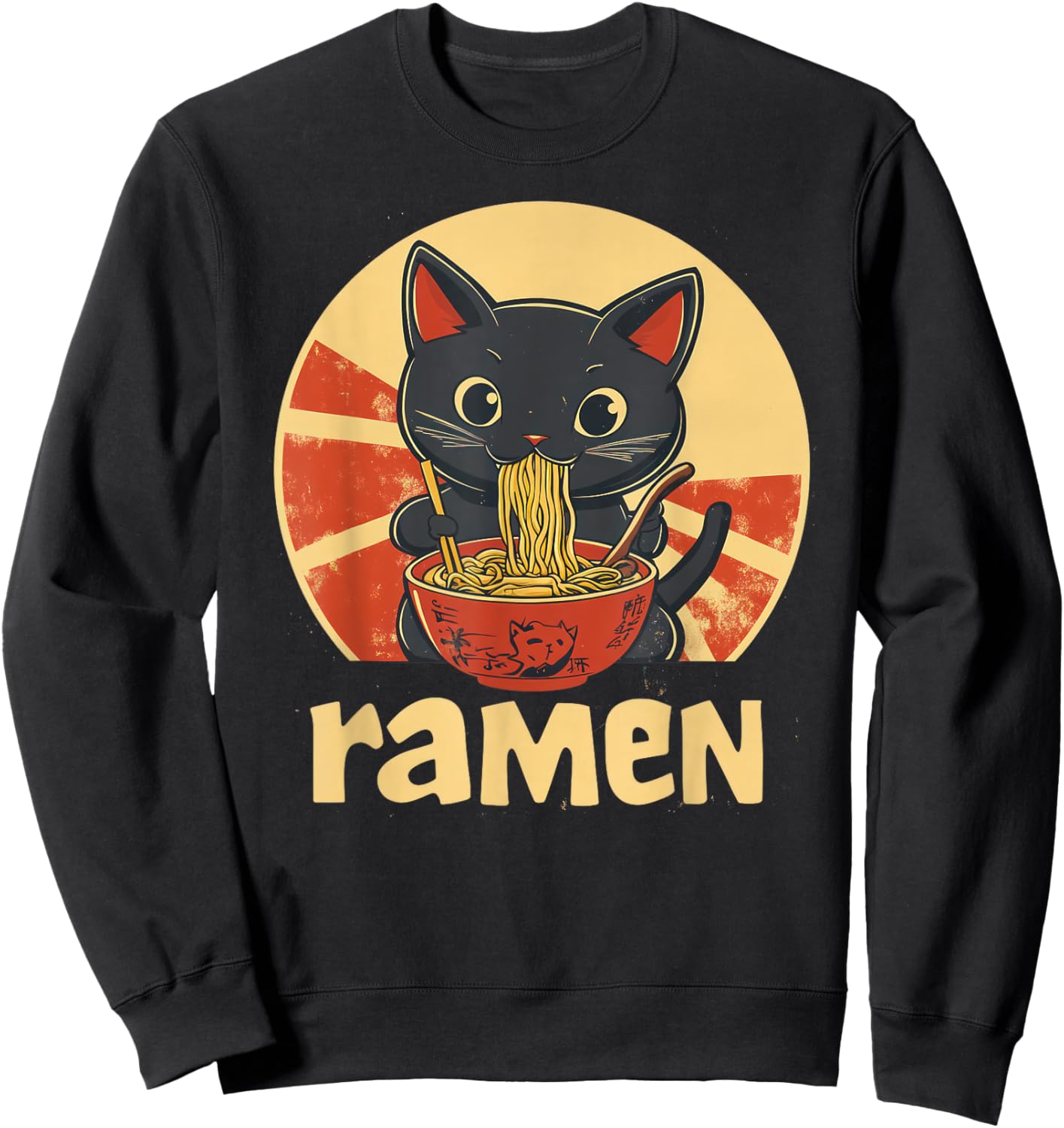 Anime Cat Ramen Kawaii japanese cat kawaii manga Sweatshirt - Sweatshirt | Black
