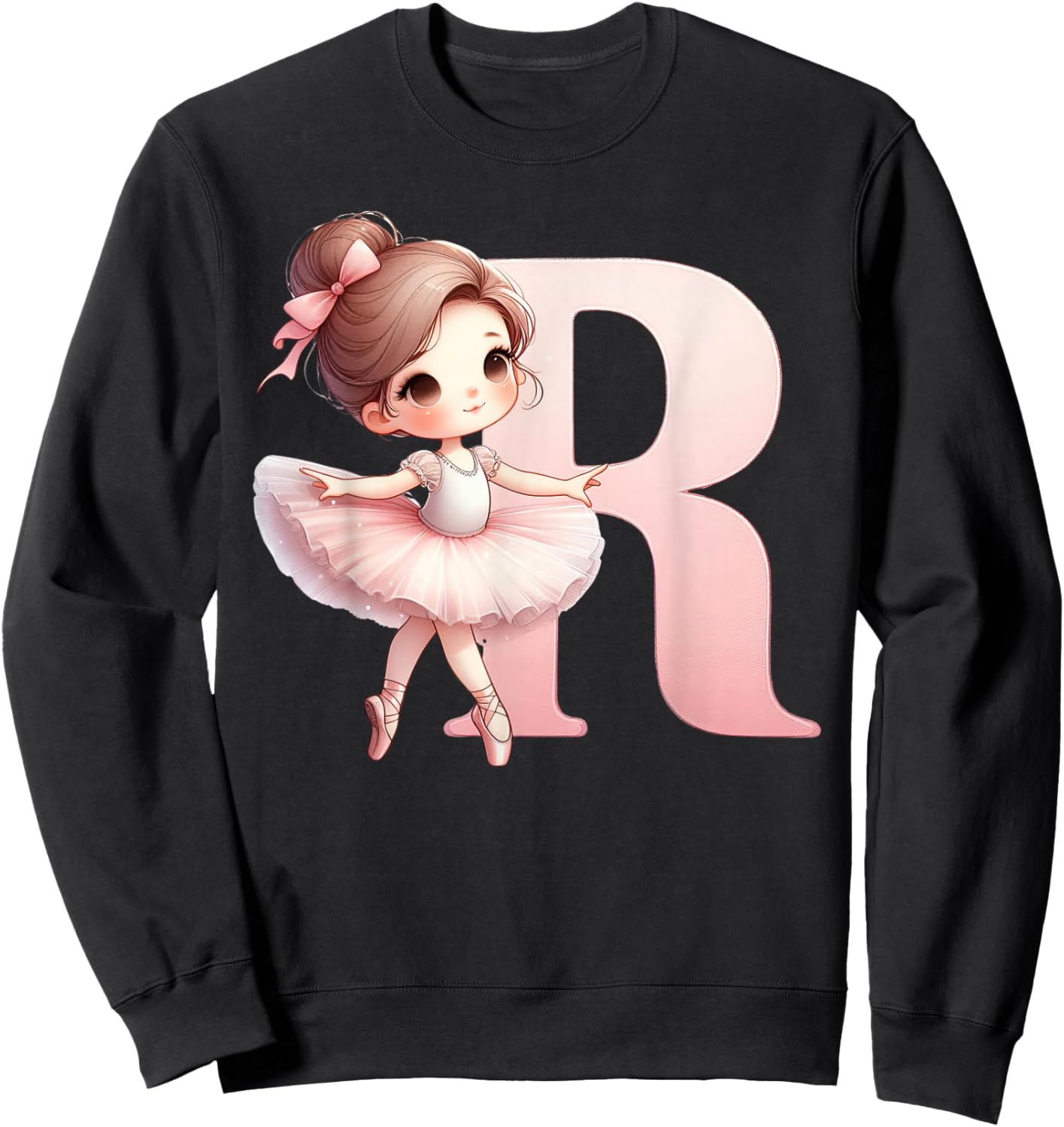 Ballerina Girl Dancing Name First Letter R Girly Tutu Ballet Sweatshirt - Sweatshirt | Black