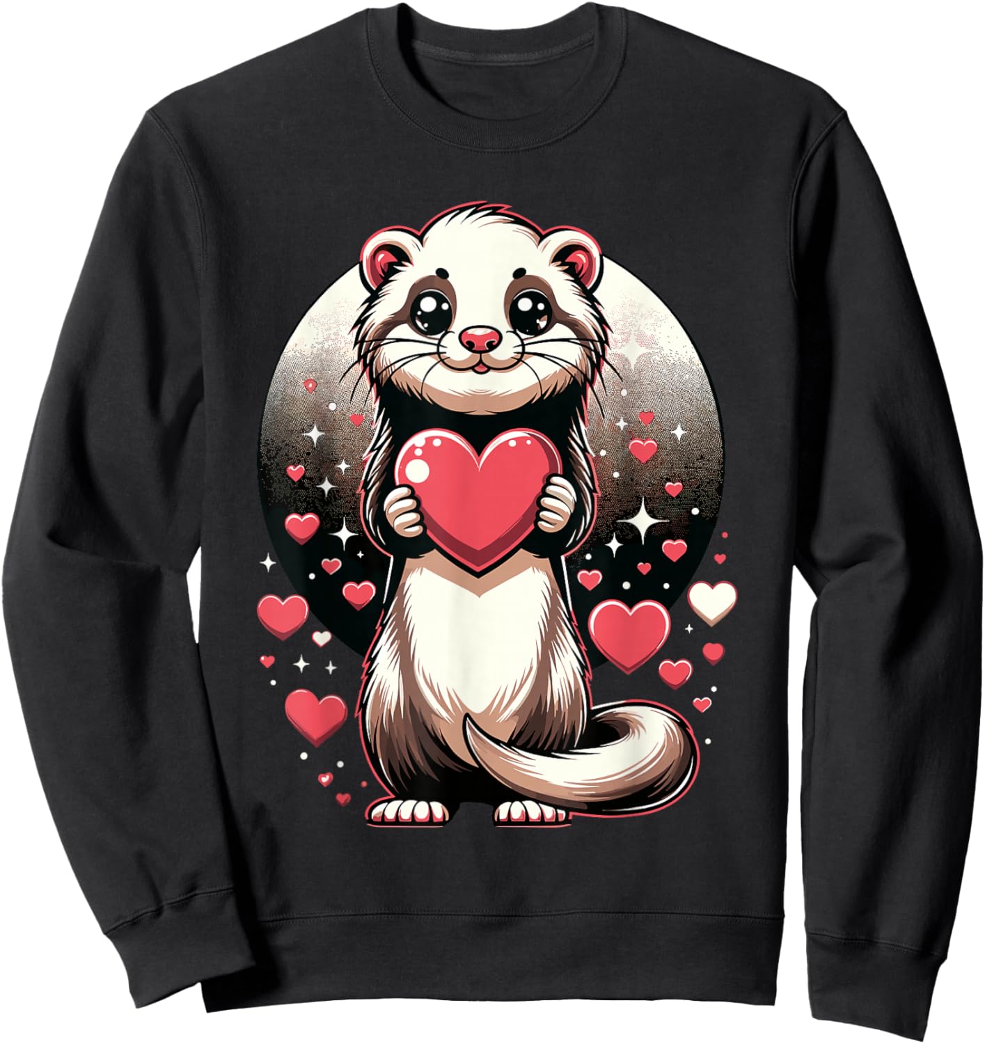 Ferret Holding Heart Valentine's Day Cute Valentine Sweatshirt - Sweatshirt | Black
