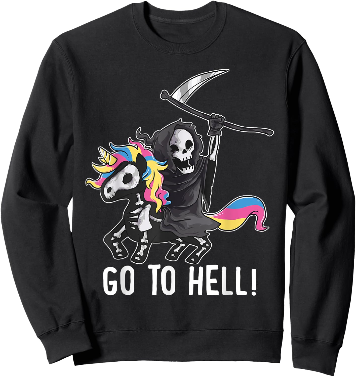Gehe zum Hölle Unicorn Sugar Skull Grim Reaper Halloween Sweatshirt - Sweatshirt | Black