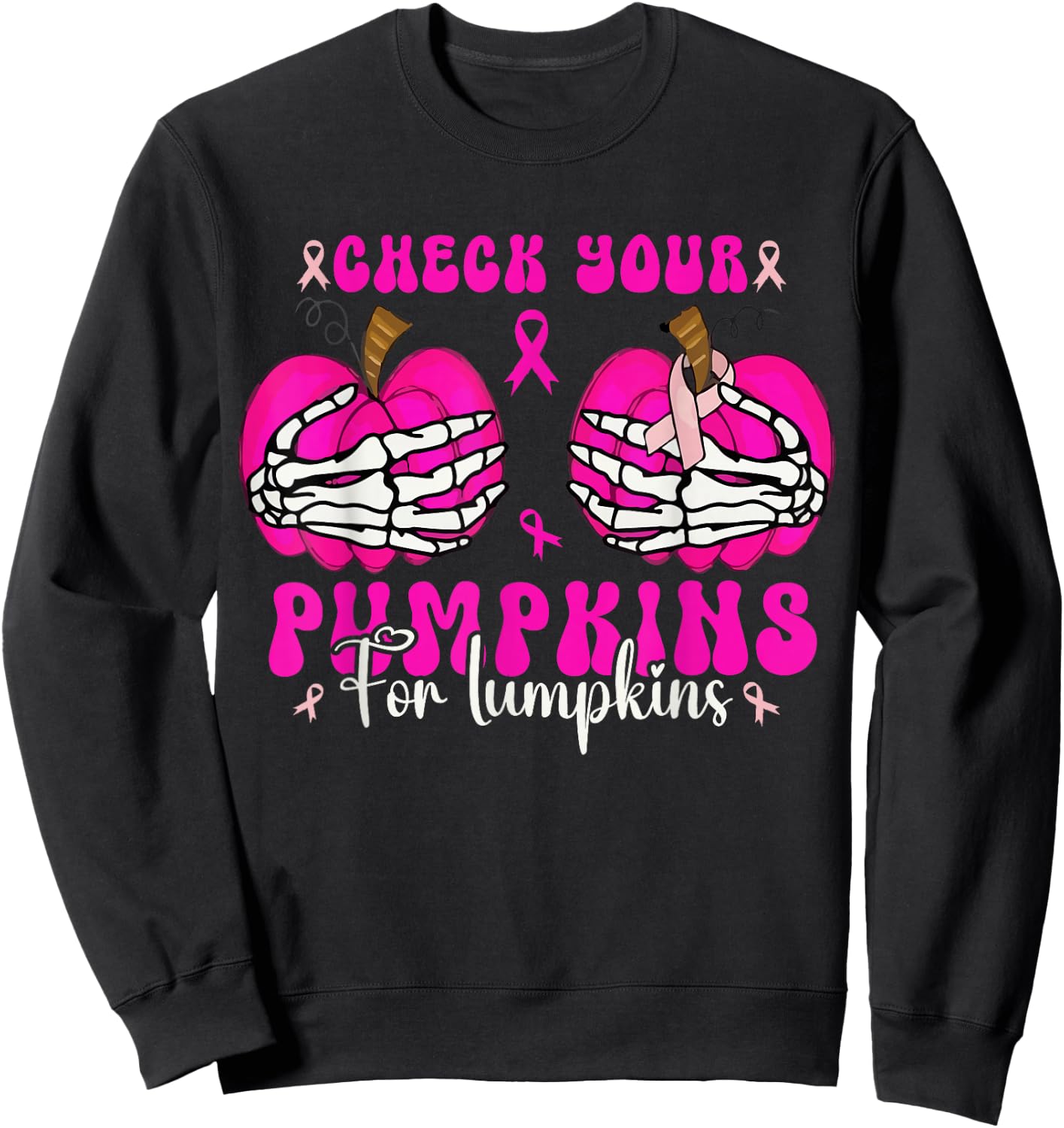 Check Your Pumpkins Breast Cancer Awareness Halloween Women Sweatshirt - Sweatshirt | Black