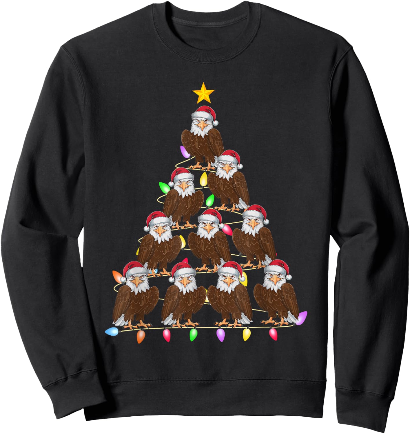 Christmas Tree Lights Men Women Santa Eagle Xmas PJs Sweatshirt - Sweatshirt | Black