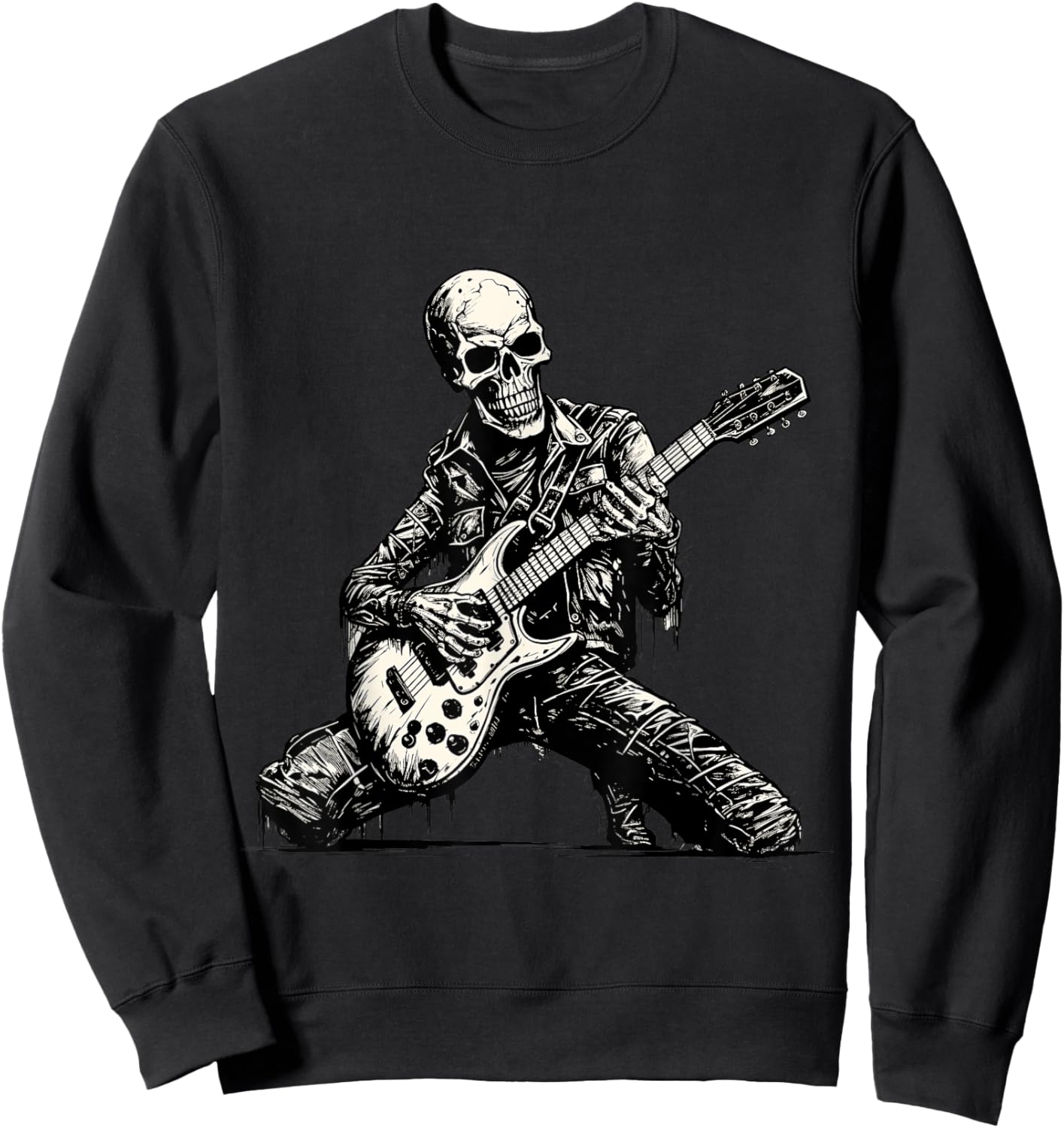 Spooky Skeleton Playing Guitar Halloween Costume Rock On Sweatshirt - Sweatshirt | Black