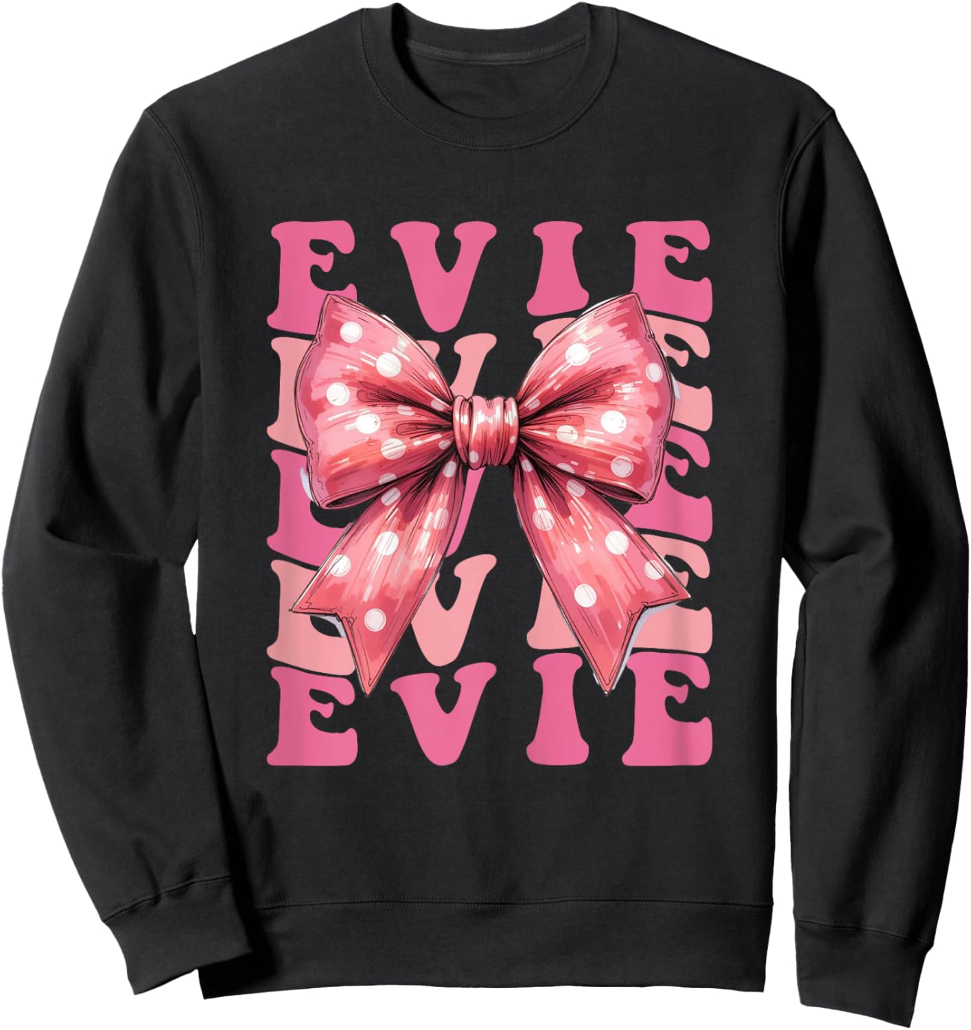 Evie Name Coquette Bow Aesthetic Girls Sweatshirt - Sweatshirt | Black