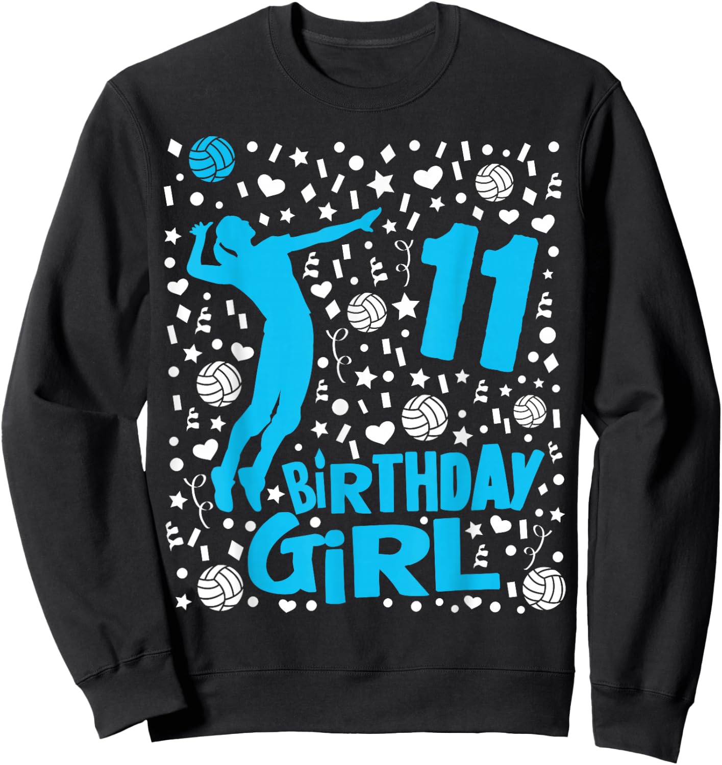 Girls Volleyball 11th Birthday Gift - 11 Year Old Player Sweatshirt - Sweatshirt | Black