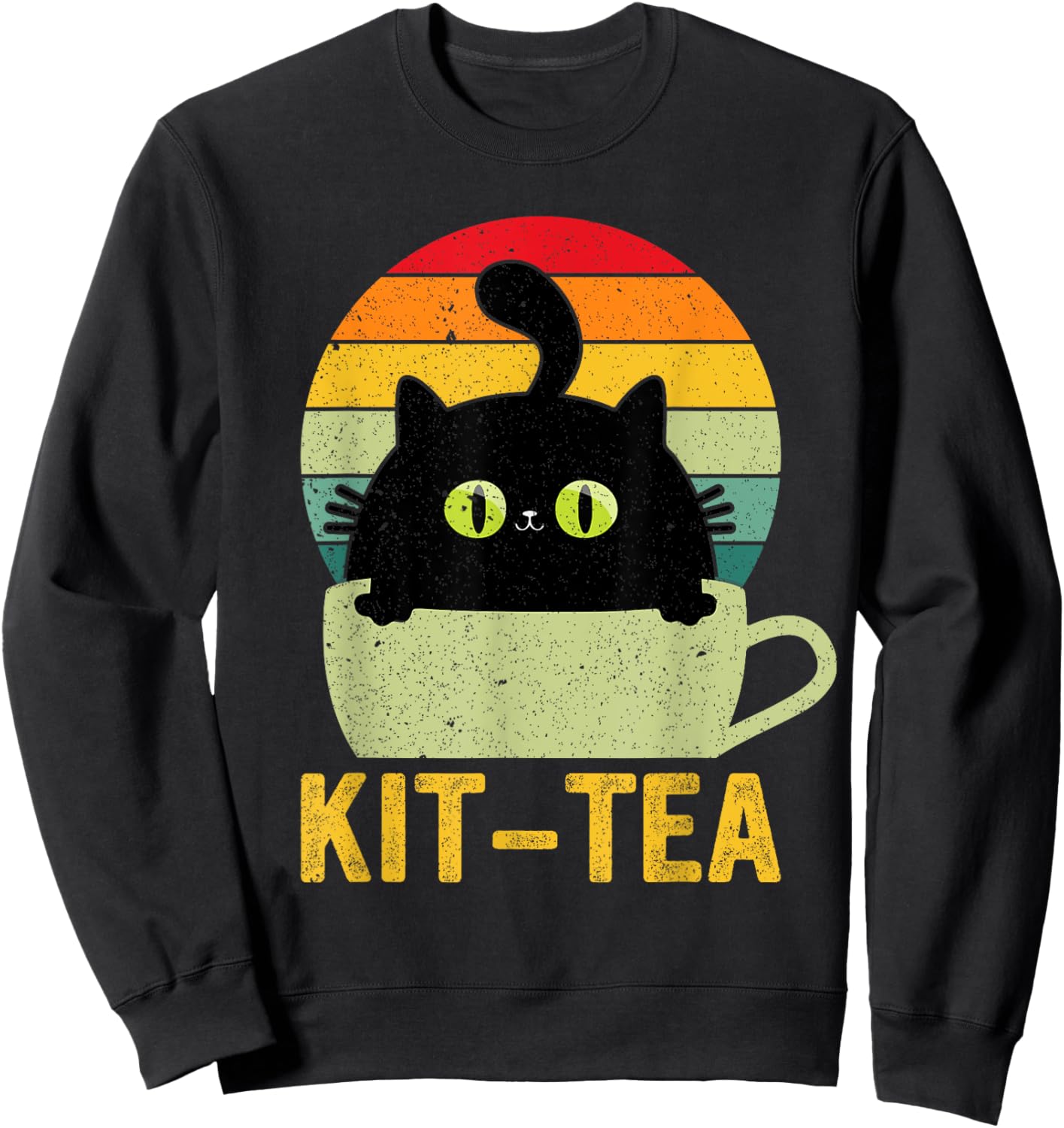 Kit Tea Black Kitty Cat Tea Lover Men Women Girls Kids Sweatshirt - Sweatshirt | Black