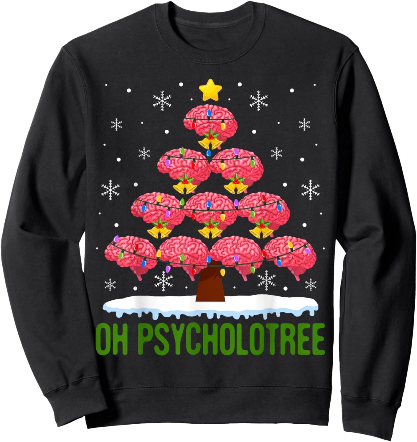 Christmas Tree Oh Psycholotree Psychology Brain Ugly Sweater Sweatshirt - Sweatshirt | Black
