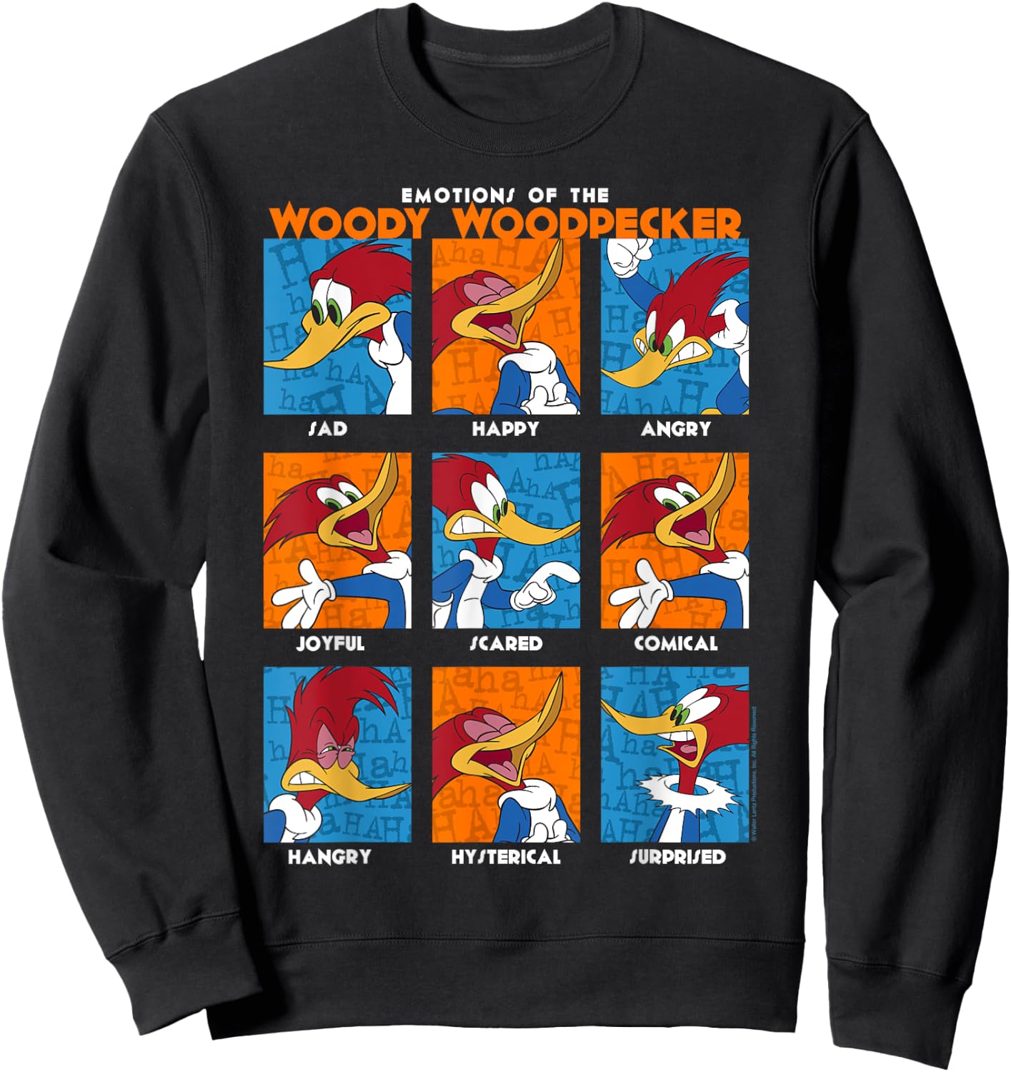 Woody Woodpecker Emotions Vintage Panel Poster Sweatshirt - Sweatshirt | Black