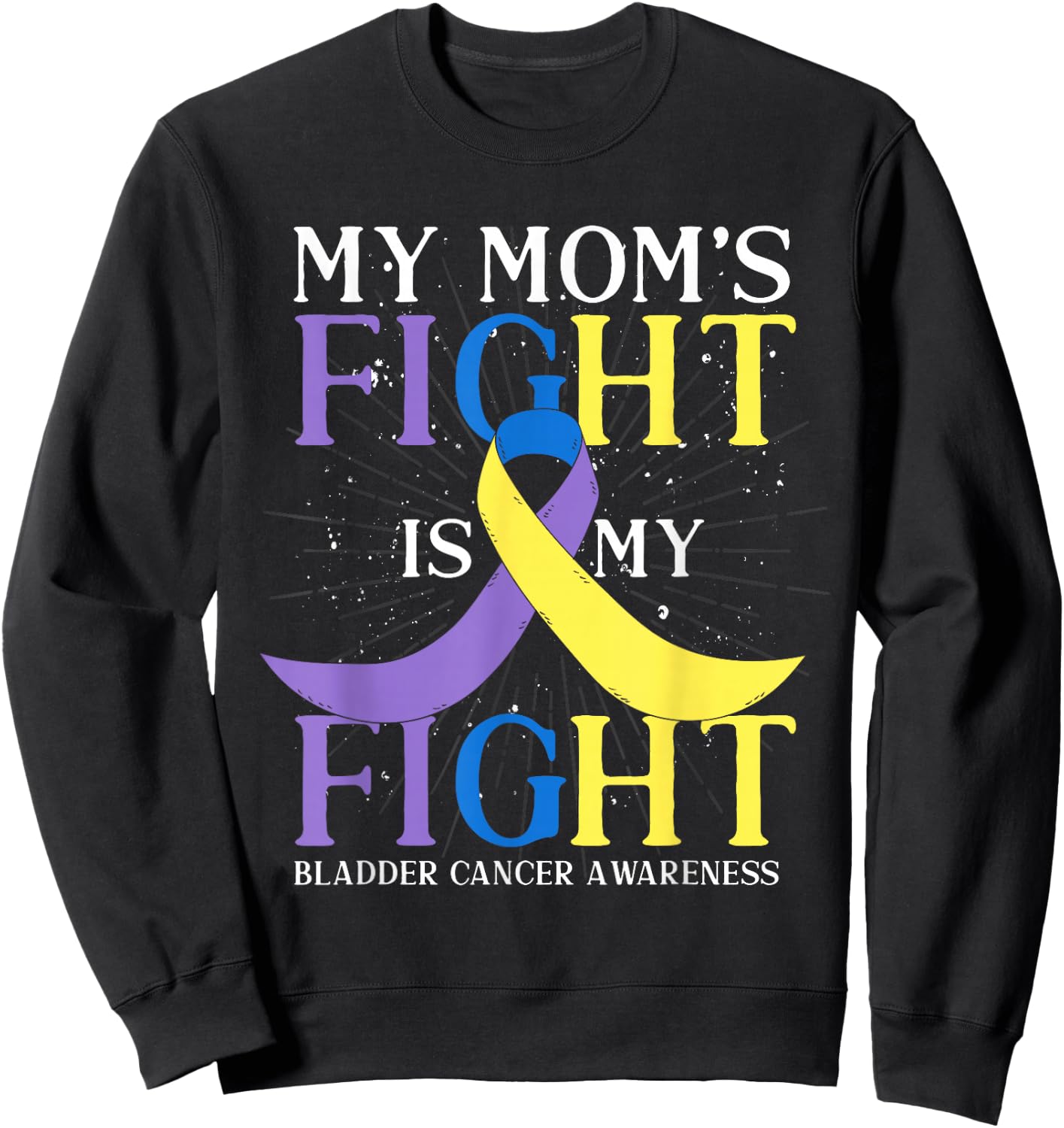 Purple Blue Yellow Ribbon Mom Bladder Cancer Awareness Sweatshirt - Sweatshirt | Black