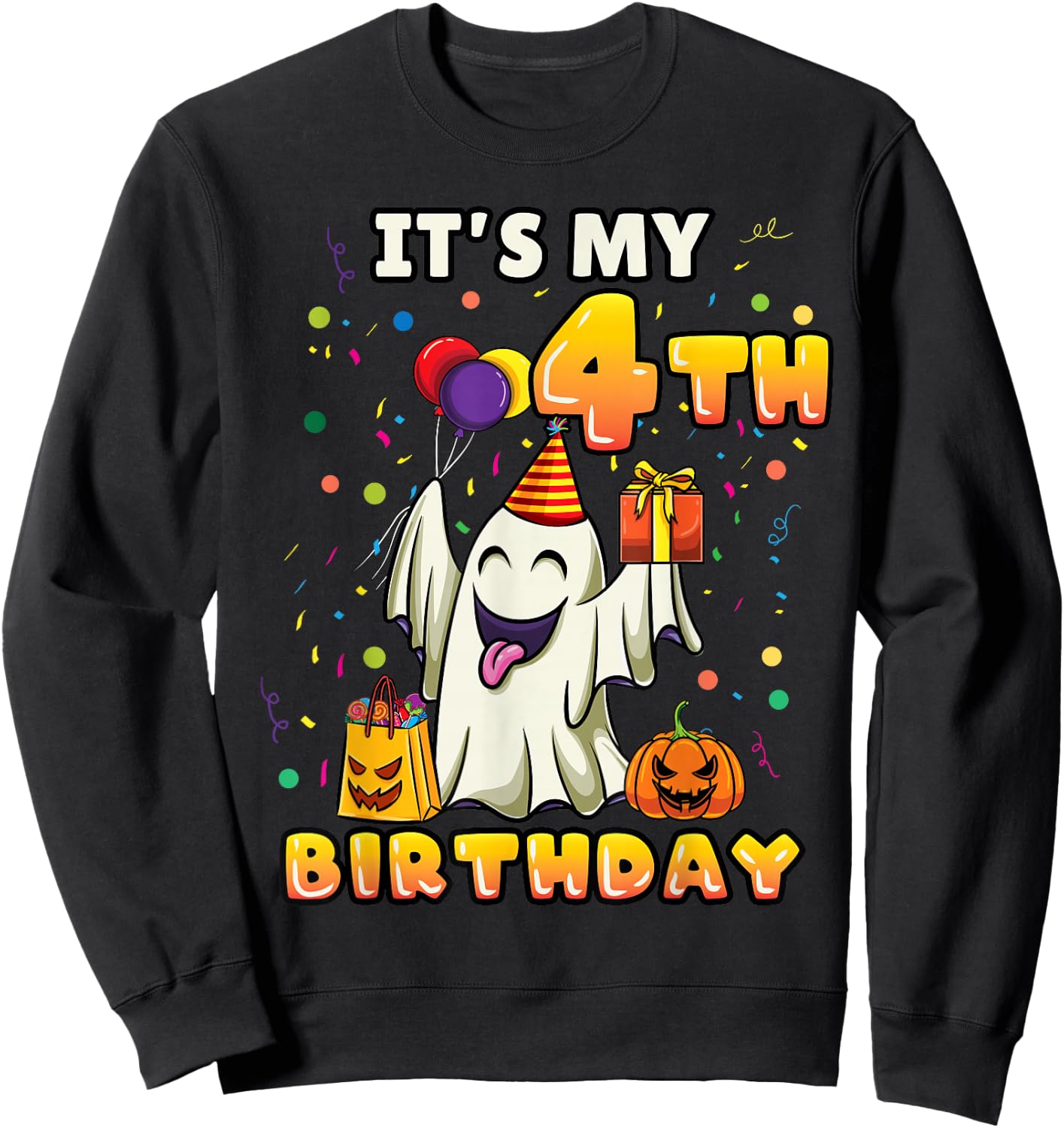 Its My 4th Birthday Ghost Halloween Kids Sweatshirt - Sweatshirt | Black