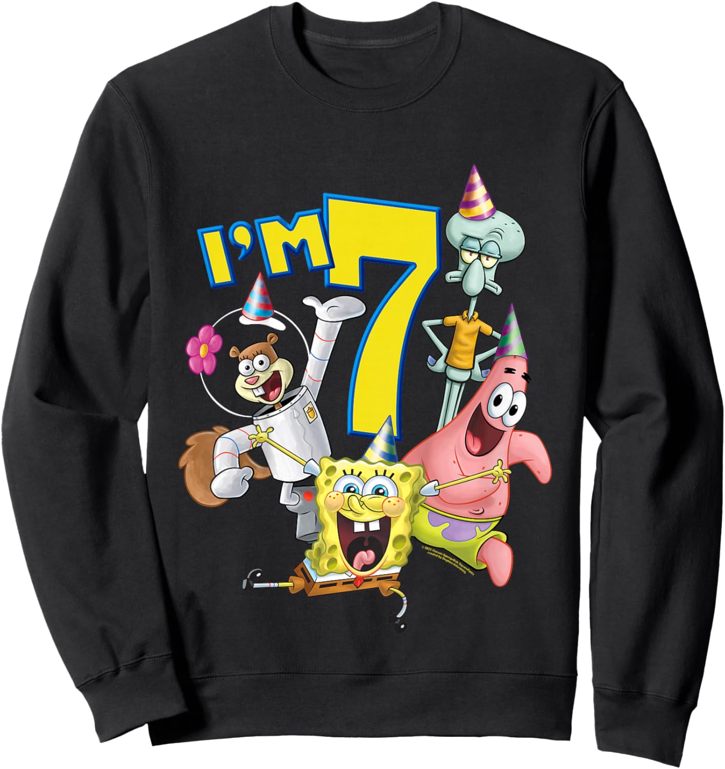 Kinder SpongeBob SquarePants 7th Birthday Today I'm 7 Sweatshirt - Sweatshirt | Black