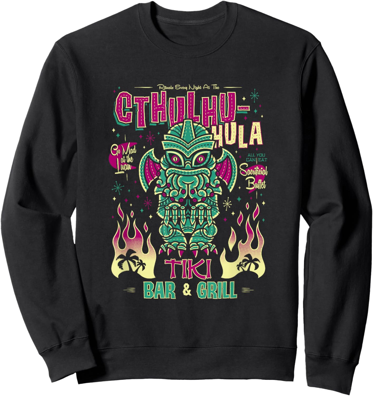 Cthulhu Tiki Bar - Creepy Cute Hawaiian Love Craft Monster Sweatshirt - Sweatshirt | Black