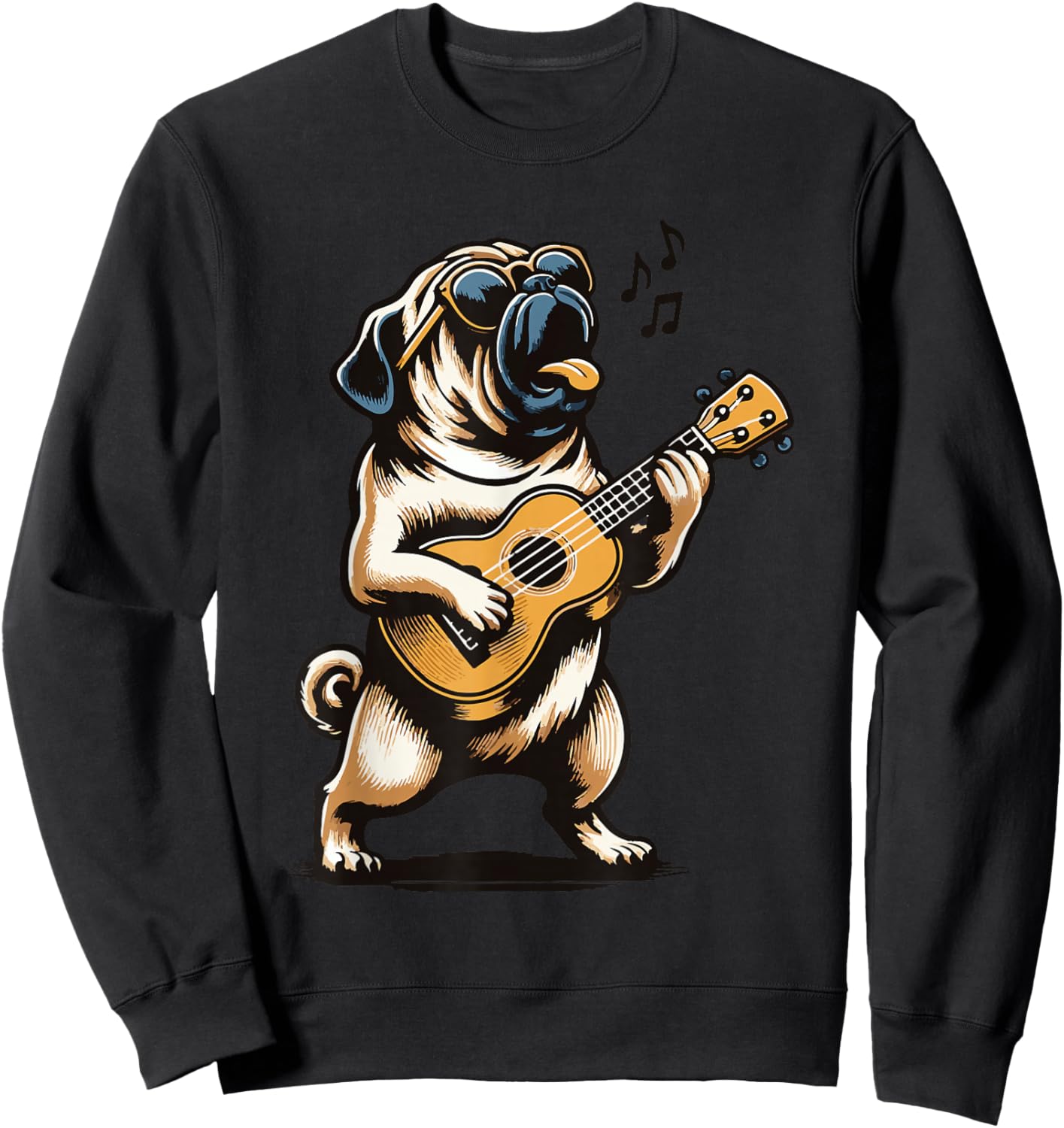 Dog Playing Guitar Singing Pug Funny Pugfather Sweatshirt - Sweatshirt | Black
