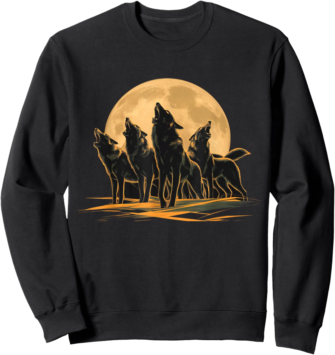 Four Wolves Howling at the Moon Sweatshirt - Sweatshirt | Black