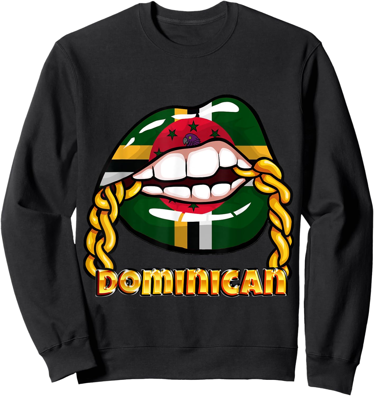 Dominica National Flag Lips with Chain Sweatshirt - Sweatshirt | Black
