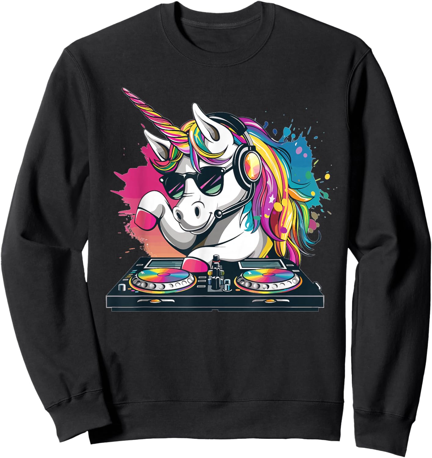 Cartoon Unicorn DJ Sweatshirt - Sweatshirt | Black