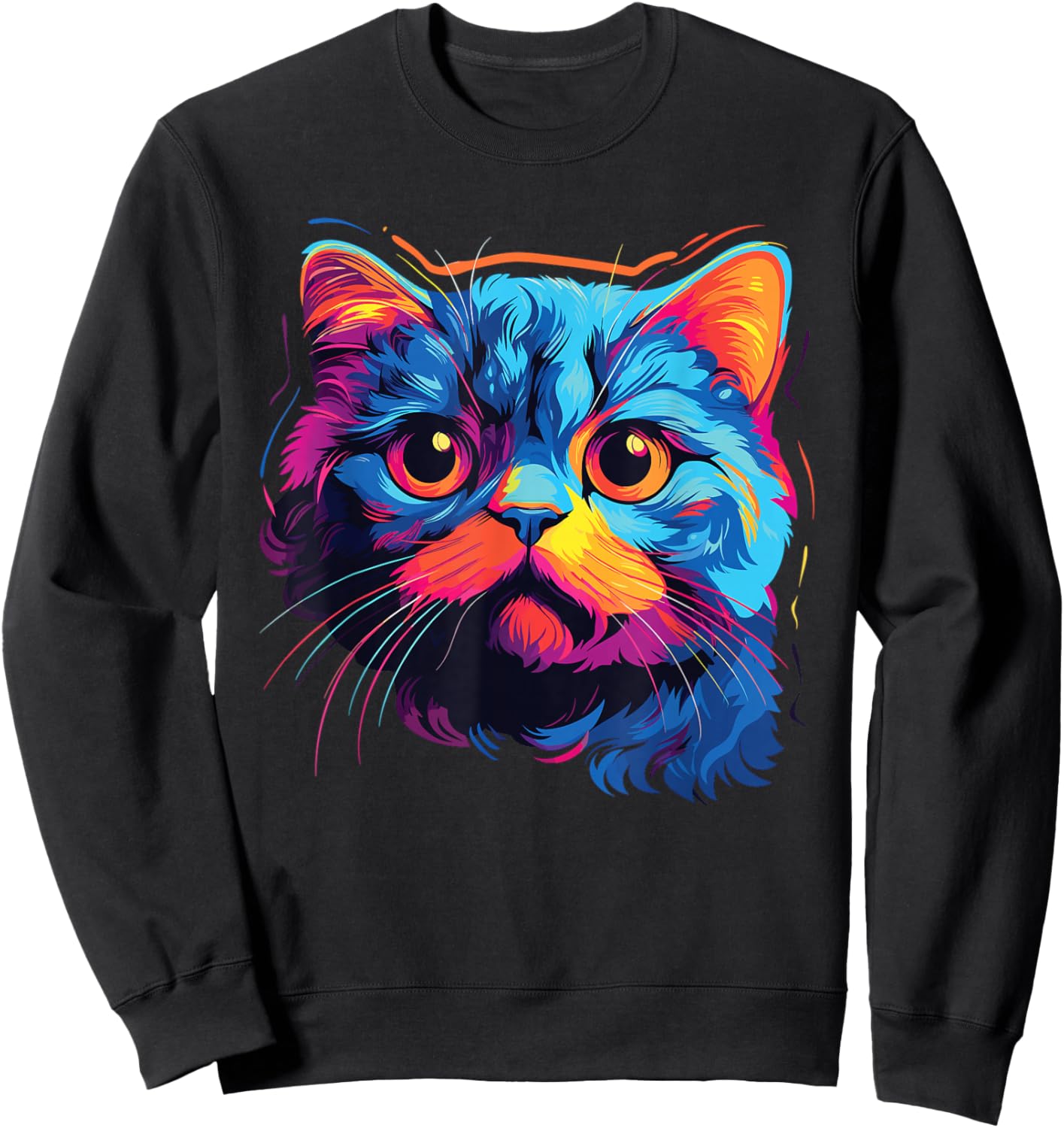 Cat Watercolor Colorful Scottish Fold Cats Women Girls Kids Sweatshirt - Sweatshirt | Black