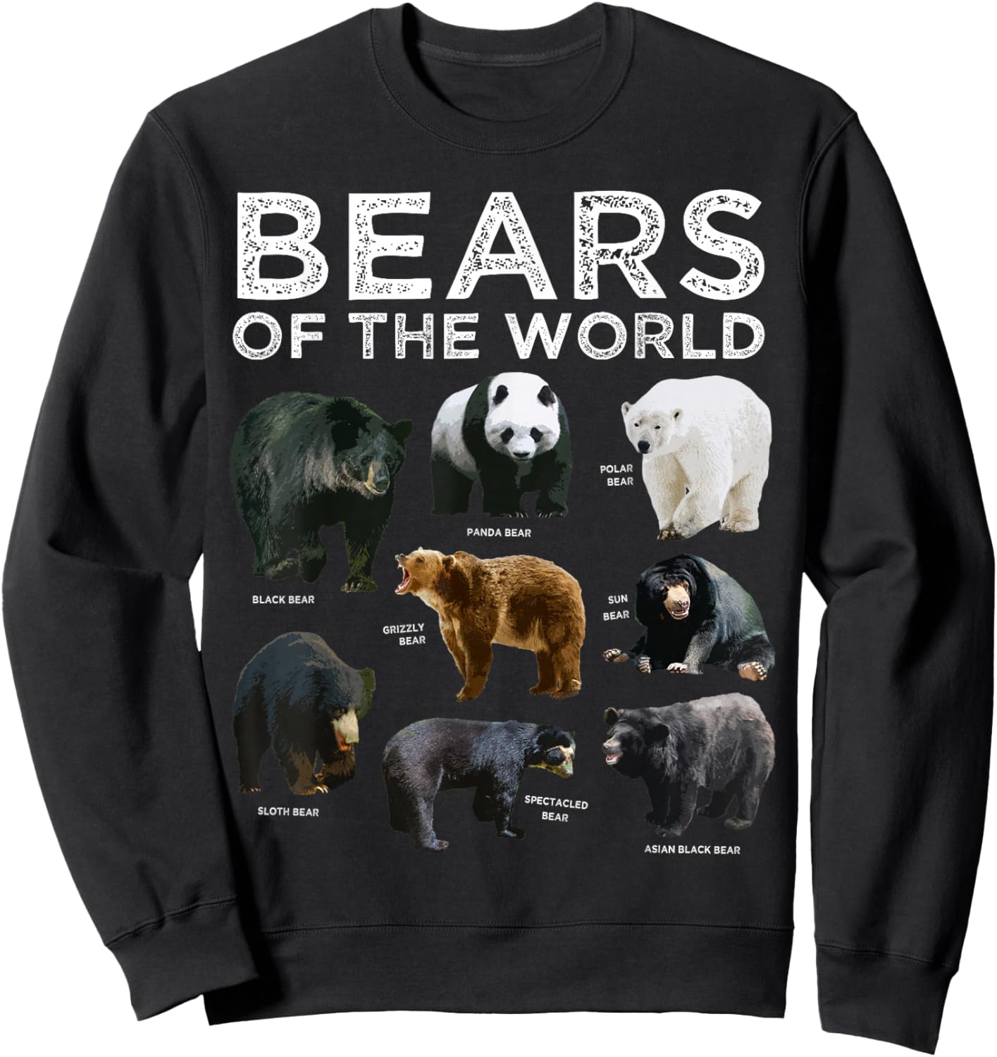 Eight Bears of the World Panda Polar Grizzly Black Cute Sweatshirt - Sweatshirt | Black
