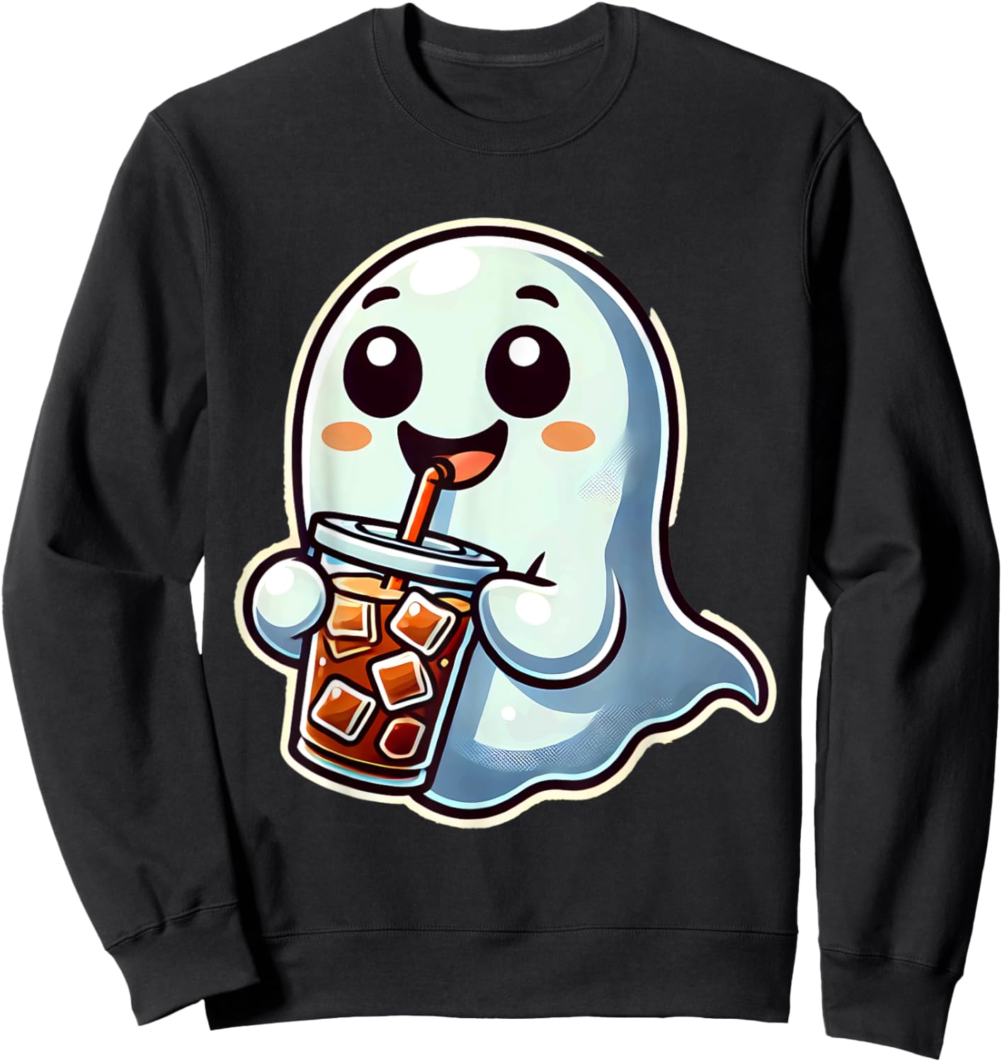 Ghost Drinking Iced Coffee Halloween Sweatshirt - Sweatshirt | Black