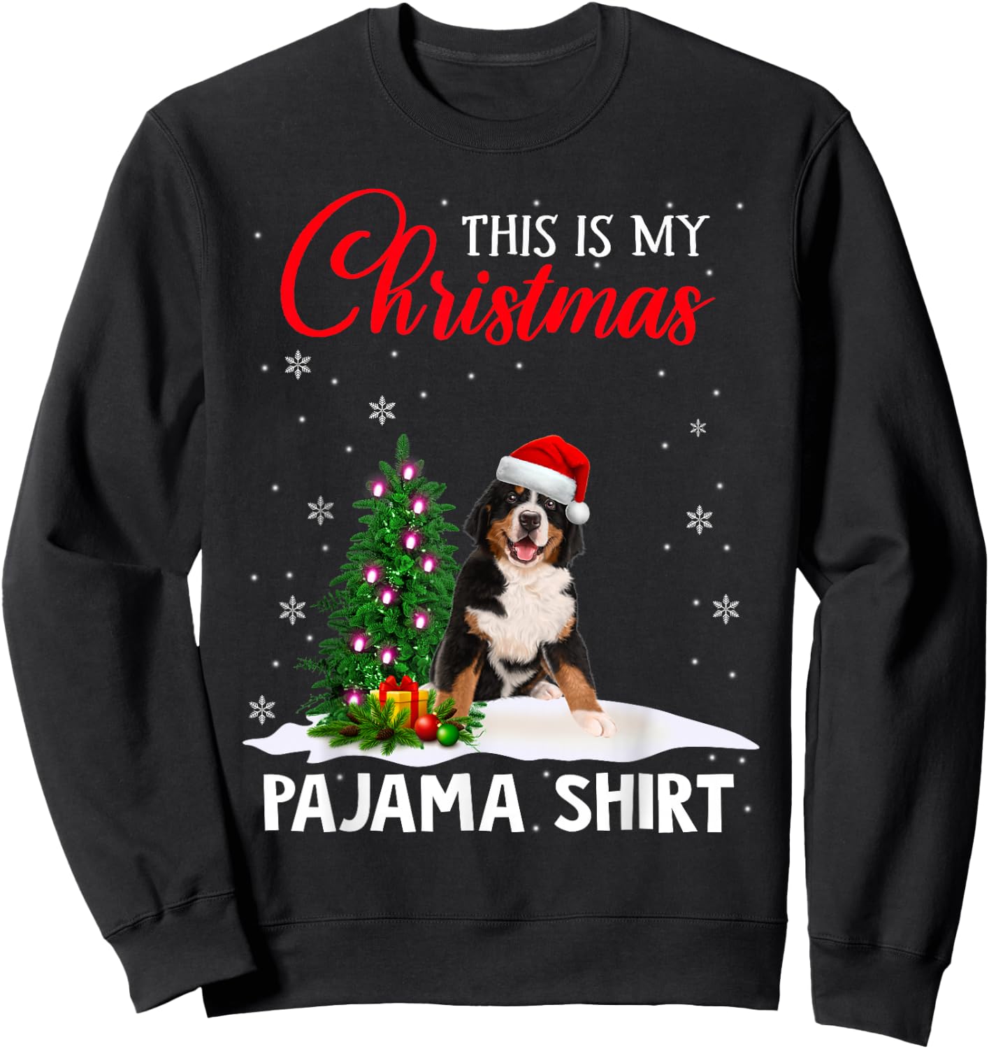 This Is My Christmas Pajama Bernese Mountain Xmas Dog Lover Sweatshirt - Sweatshirt | Black