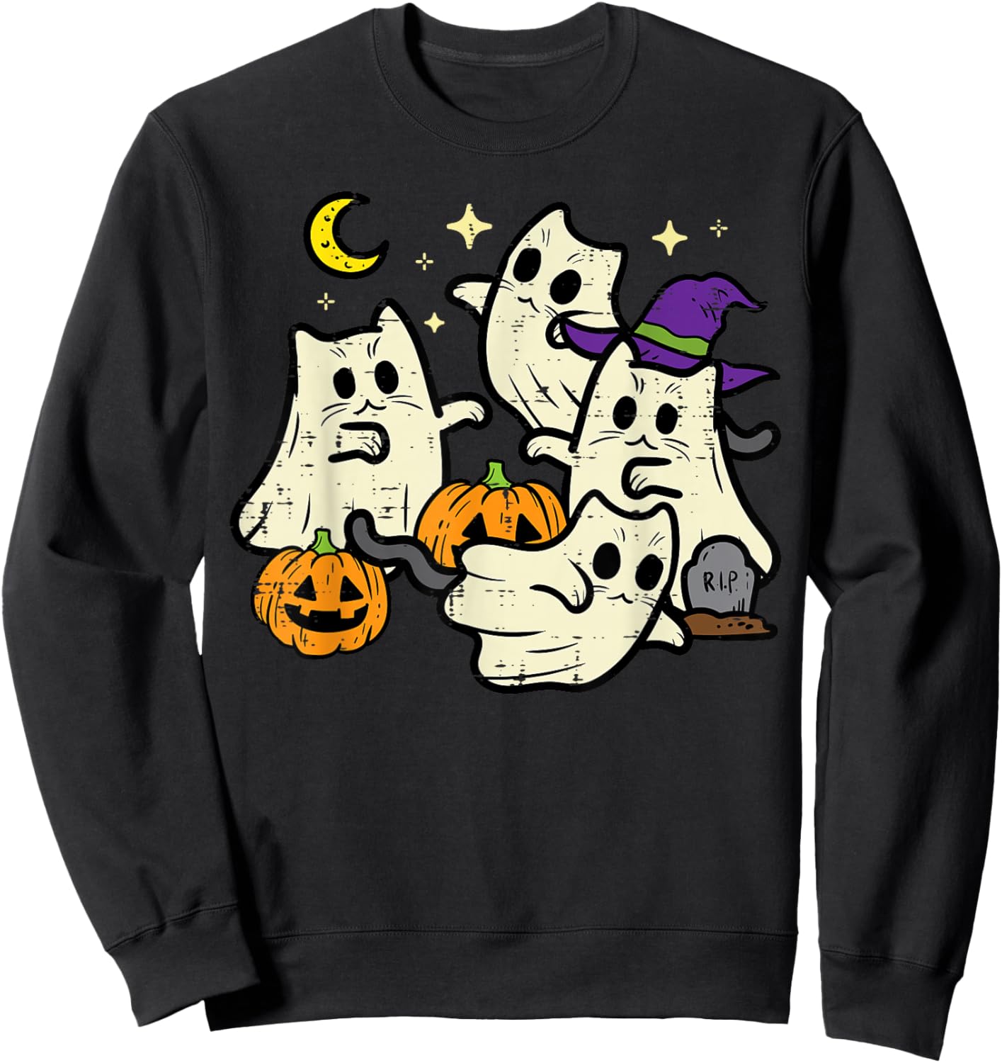 Halloween Black Cats Ghosts Costume Women Girls Kids Toddler Sweatshirt - Sweatshirt | Black