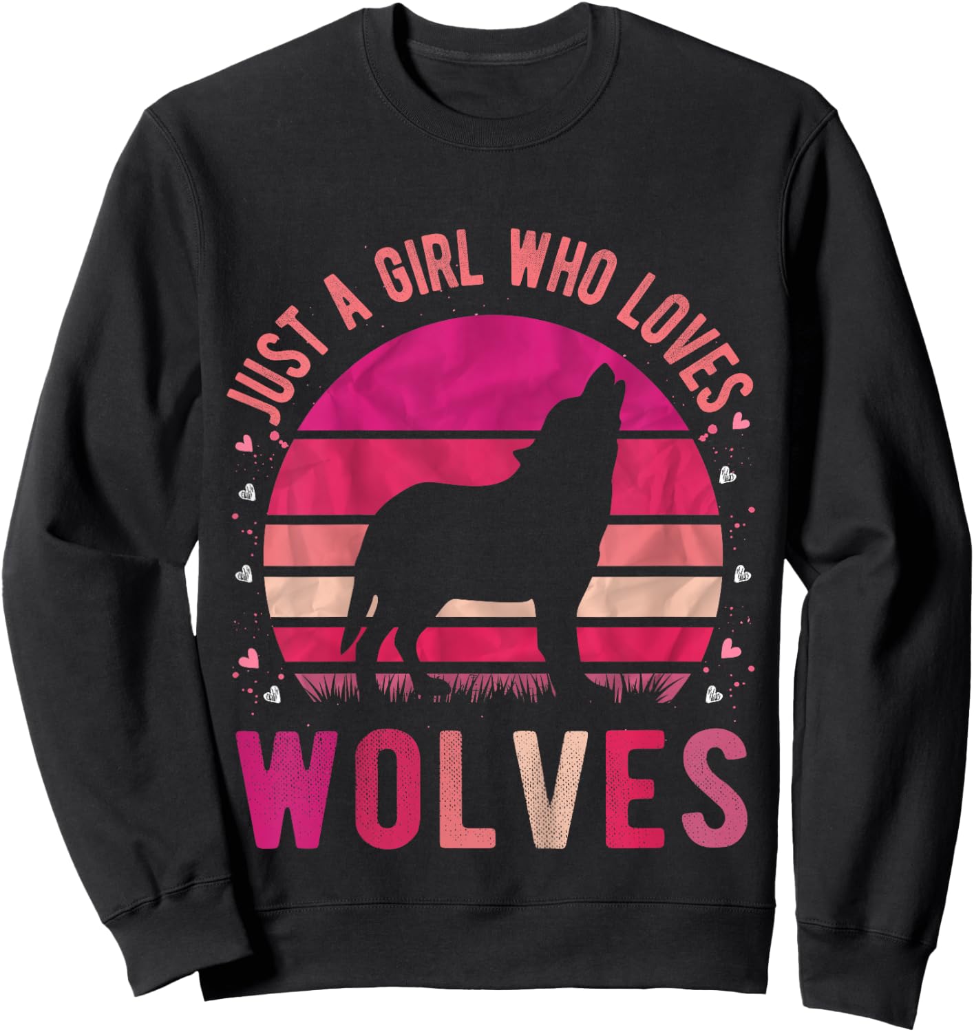 Just a Girl Who Loves Wolves Vintage Retro Gift Sweatshirt - Sweatshirt | Black