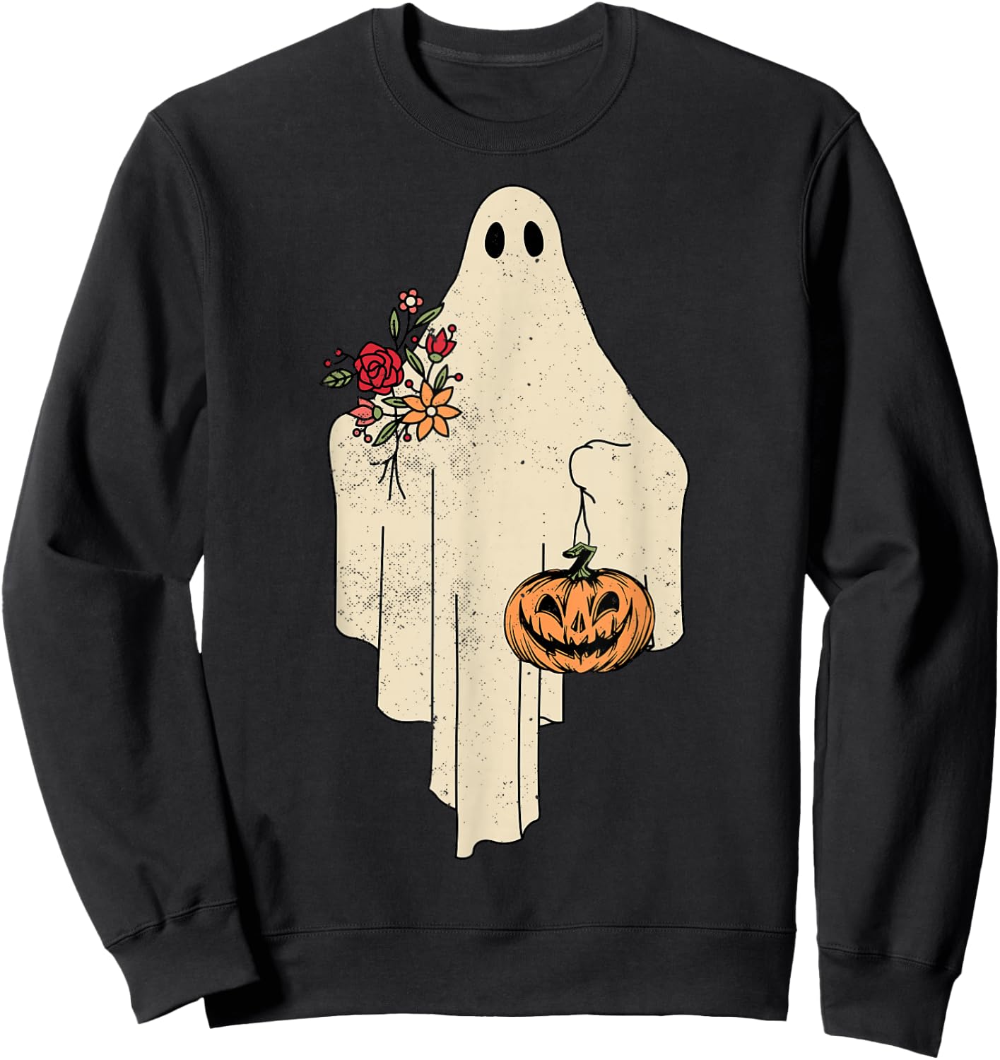 Vintage Floral Ghost Cute Halloween Costume Funny Graphic Sweatshirt - Sweatshirt | Black