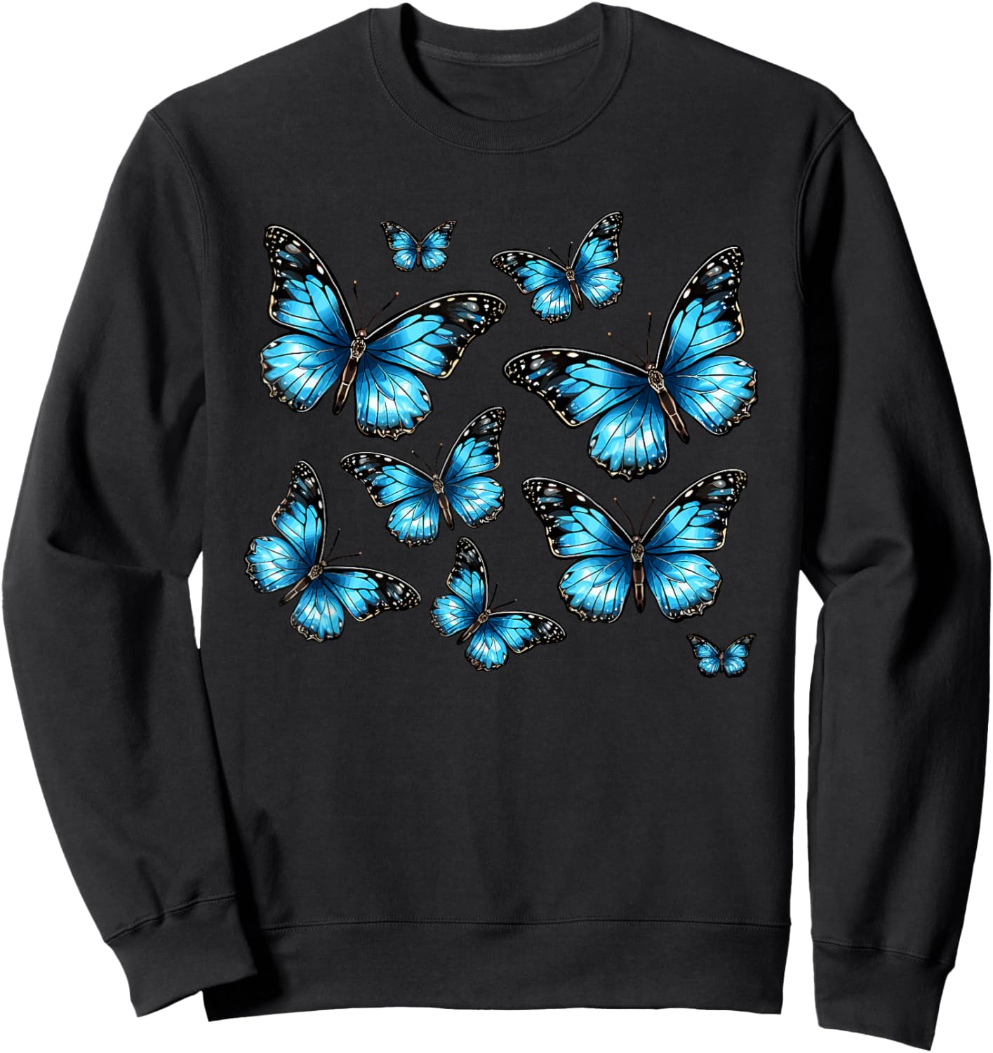 Blue Morpho Butterfly Art Entomologist Flower Sweatshirt - Sweatshirt | Black