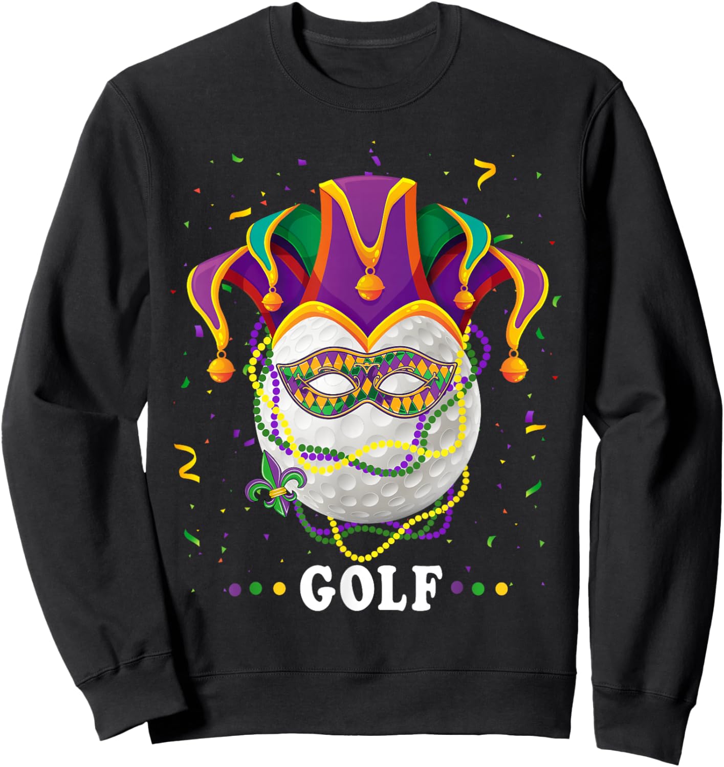 Golf Wearing Jester Hat Masked Beads Mardi Gras Golf Women Sweatshirt - Sweatshirt | Black
